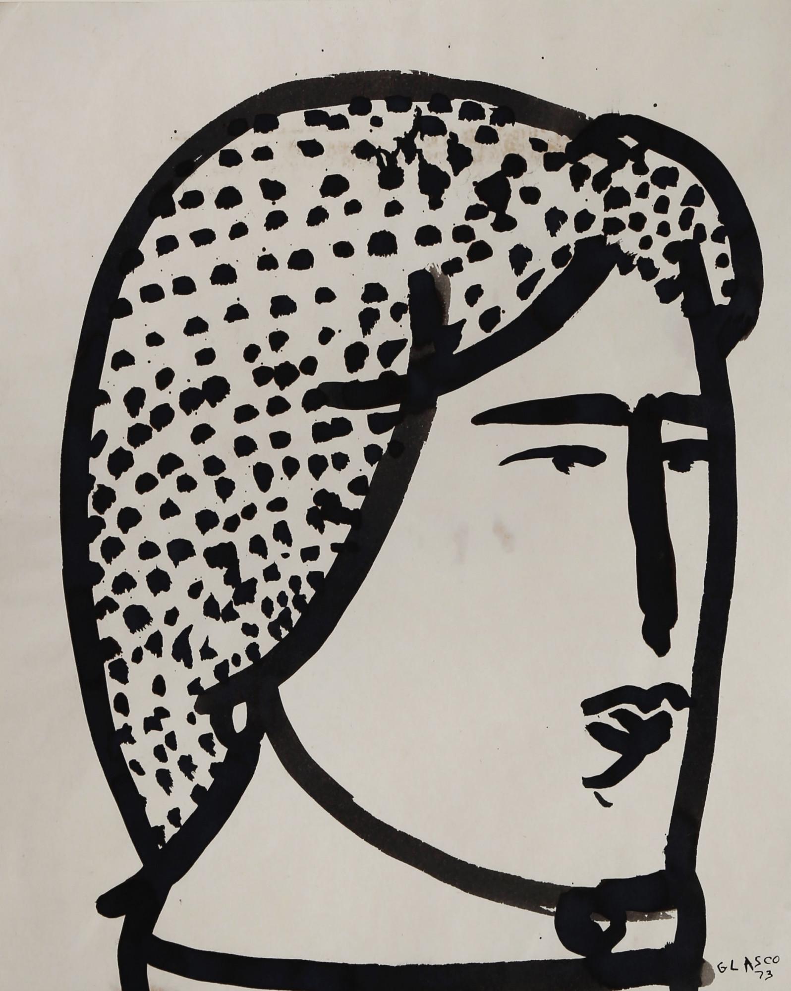 20. Jahrhundert Tuschezeichnung eines Frauenkopfes, Abstrakter Expressionist New Yorker Künstler – Art von Joseph Glasco