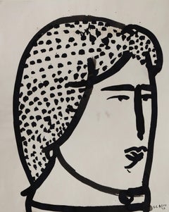 Testa I, 1973 - Disegno a inchiostro di testa di donna del 20° secolo, Espressionista astratto