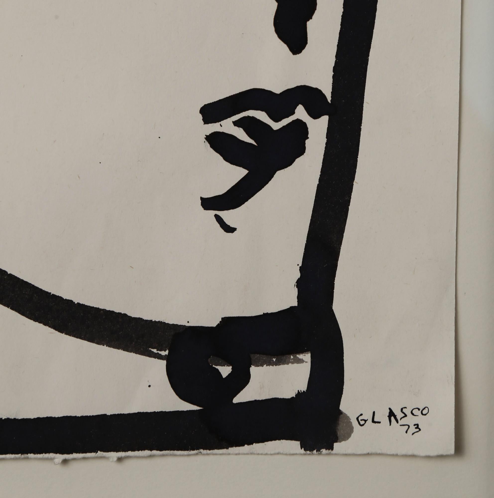 20. Jahrhundert Tuschezeichnung eines Frauenkopfes, Abstrakter Expressionist New Yorker Künstler (Abstrakter Expressionismus), Art, von Joseph Glasco