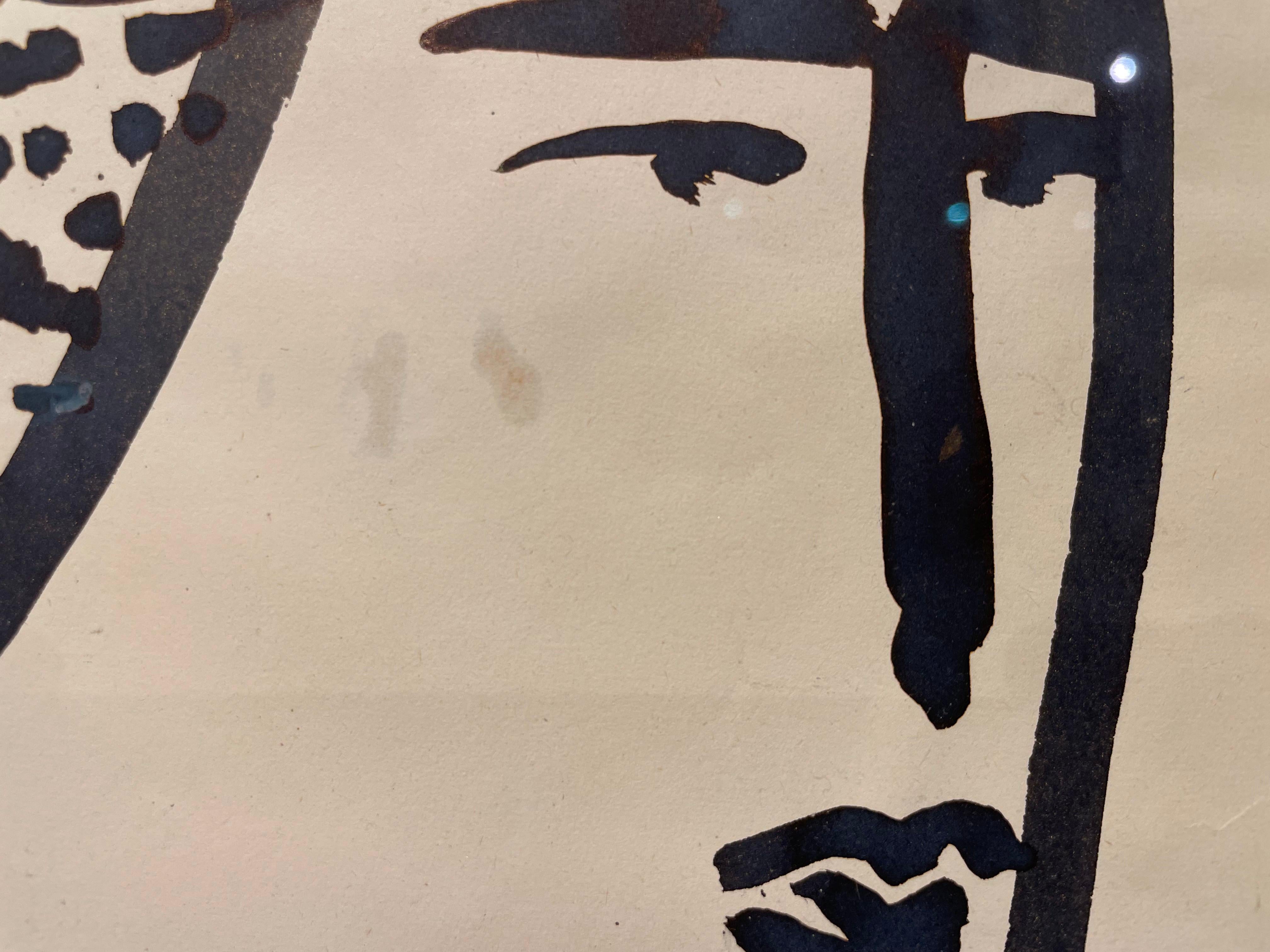 20. Jahrhundert Tuschezeichnung eines Frauenkopfes, Abstrakter Expressionist New Yorker Künstler im Angebot 1