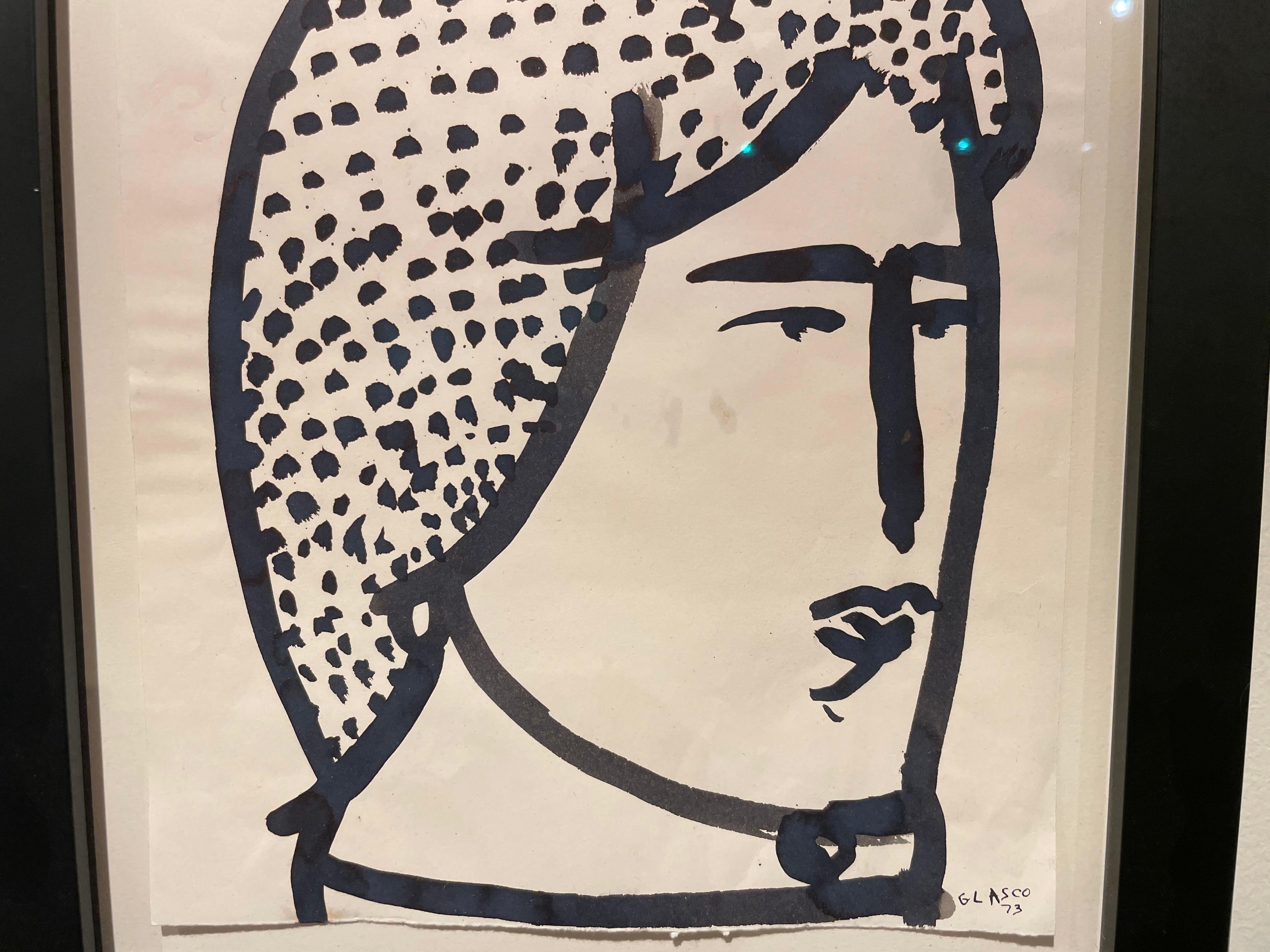 20. Jahrhundert Tuschezeichnung eines Frauenkopfes, Abstrakter Expressionist New Yorker Künstler im Angebot 2