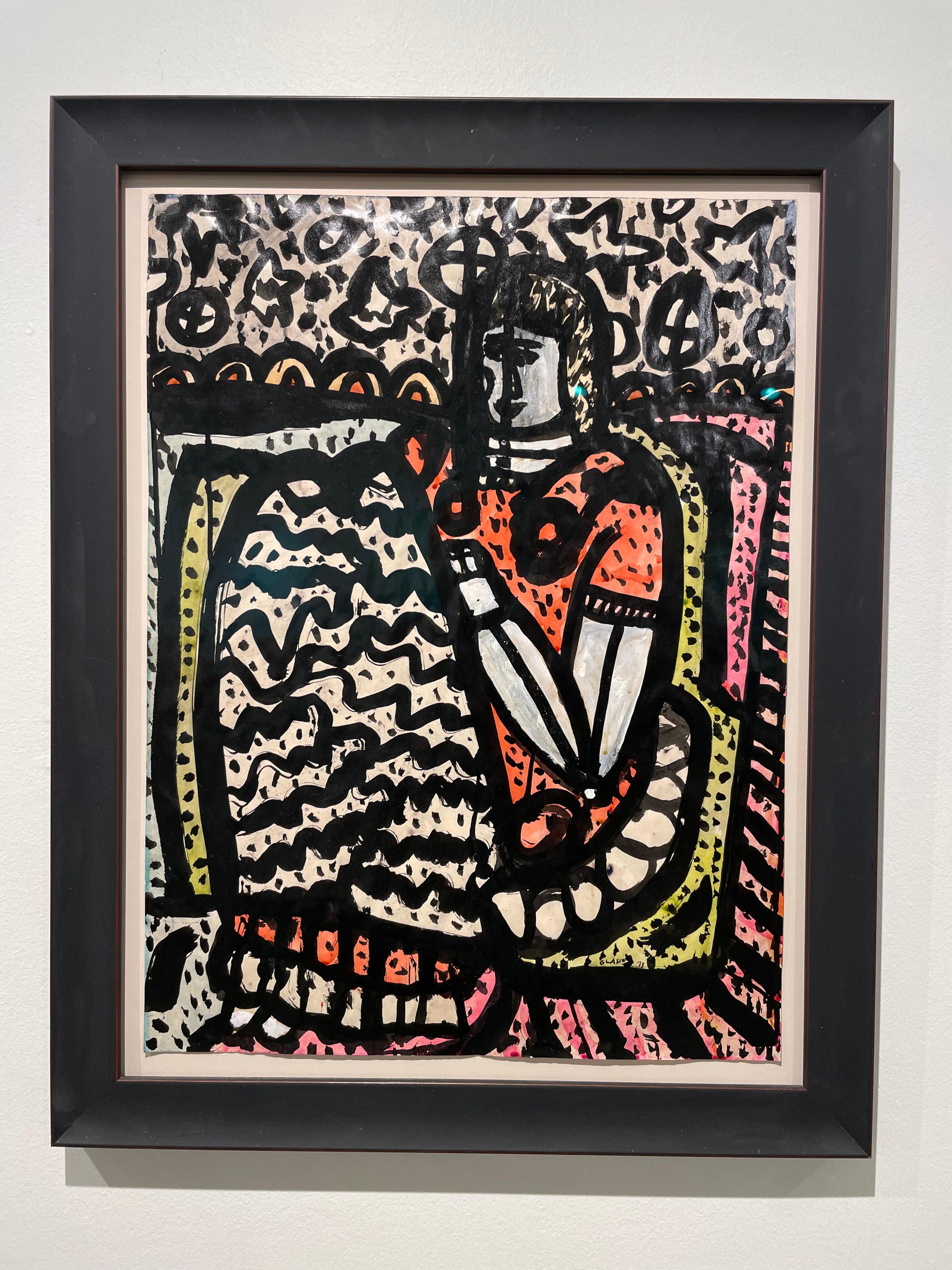 Woman with Blanket, Vibrant Abstract Expressionist Figural Work, New York Artist For Sale 1