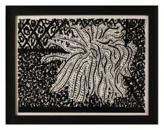Nature morte à l'encre noire et blanche représentant une fougère, Artiste new-yorkais du XXe siècle