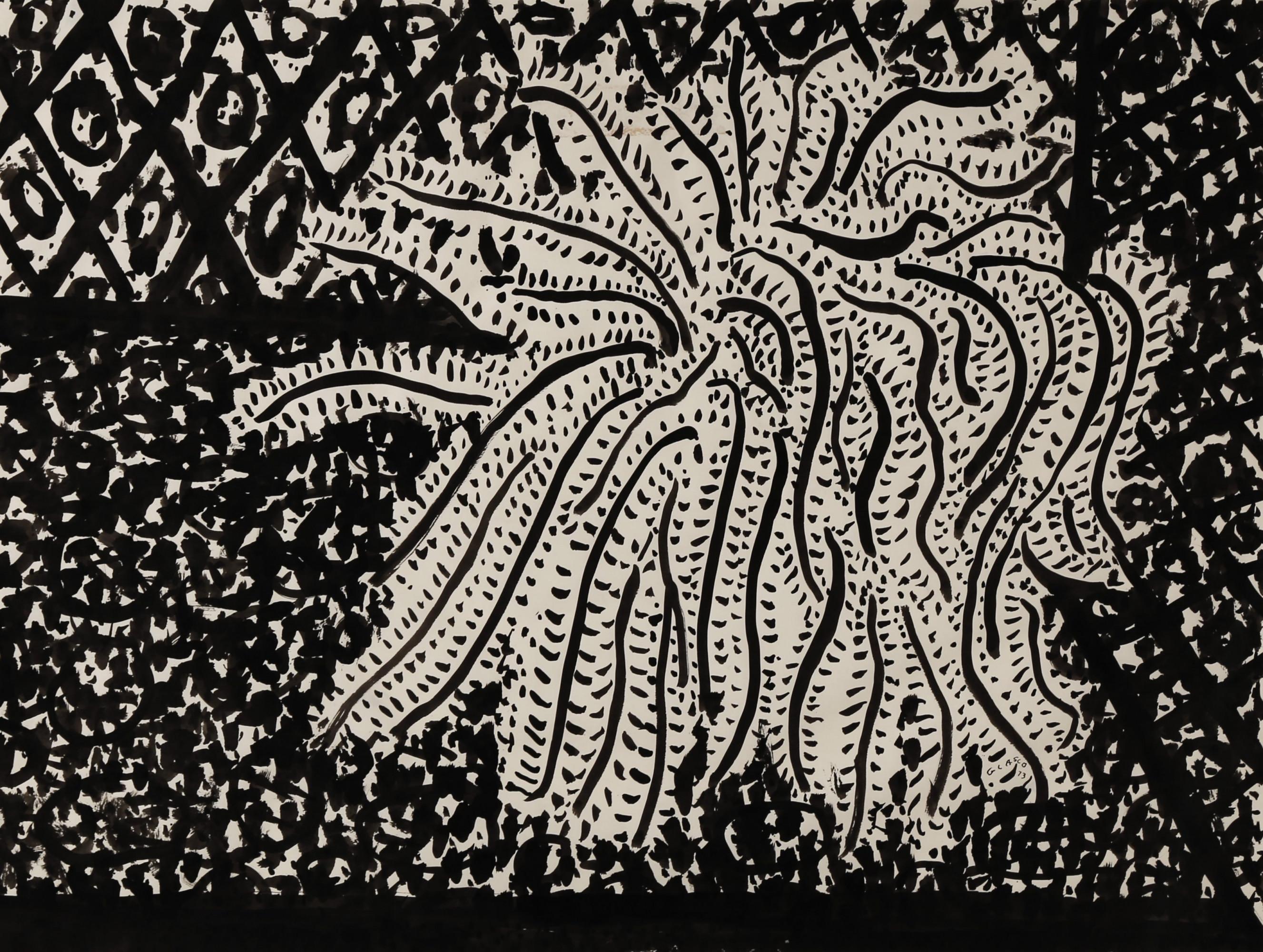 Schwarz-weißes Tuschestillleben eines Farns, 20. Jahrhundert, New Yorker Künstler (Abstrakter Expressionismus), Art, von Joseph Glasco