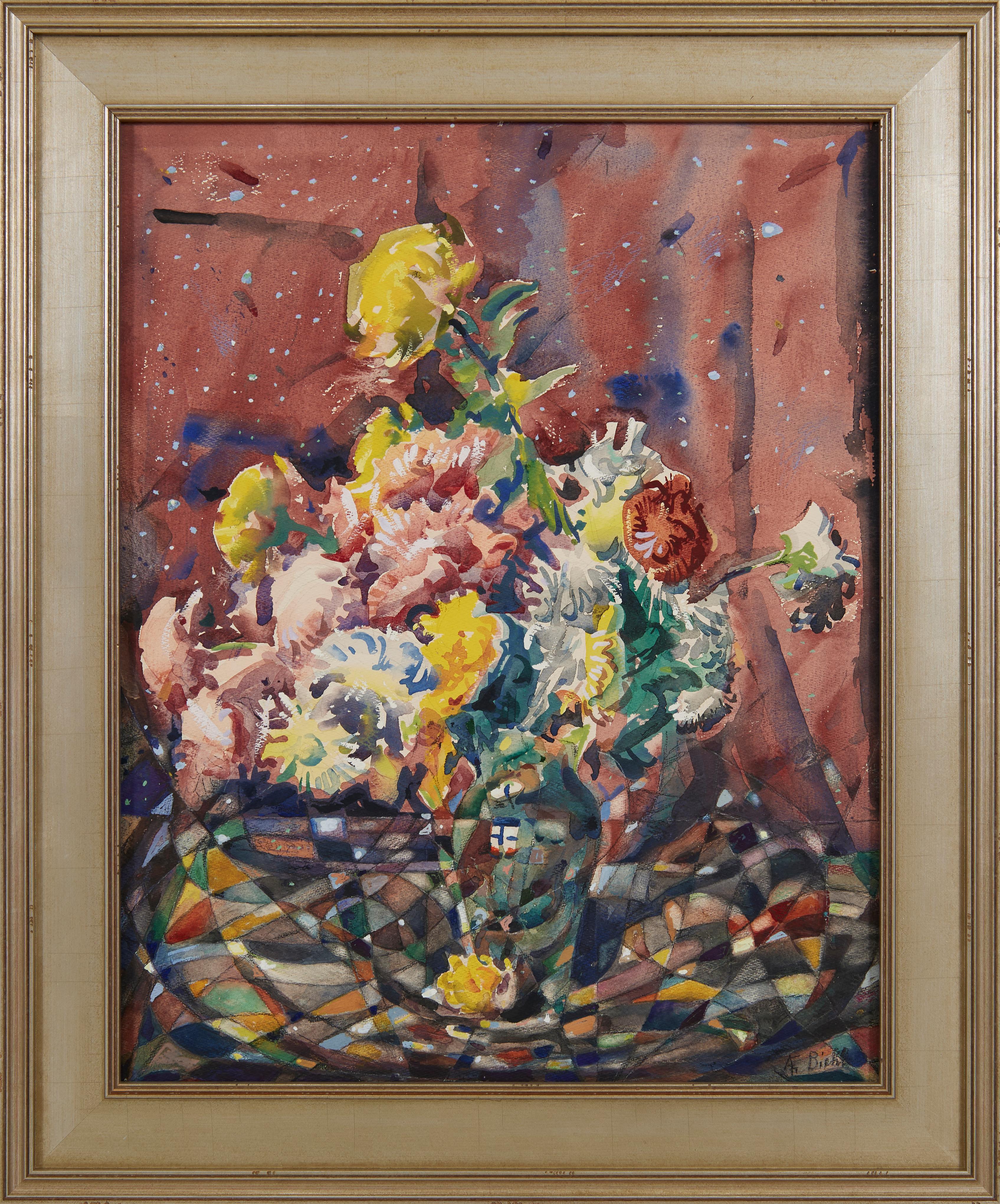 August Biehle Still-Life - Abstract Floral Still Life, 20th Century Cleveland School Artist
