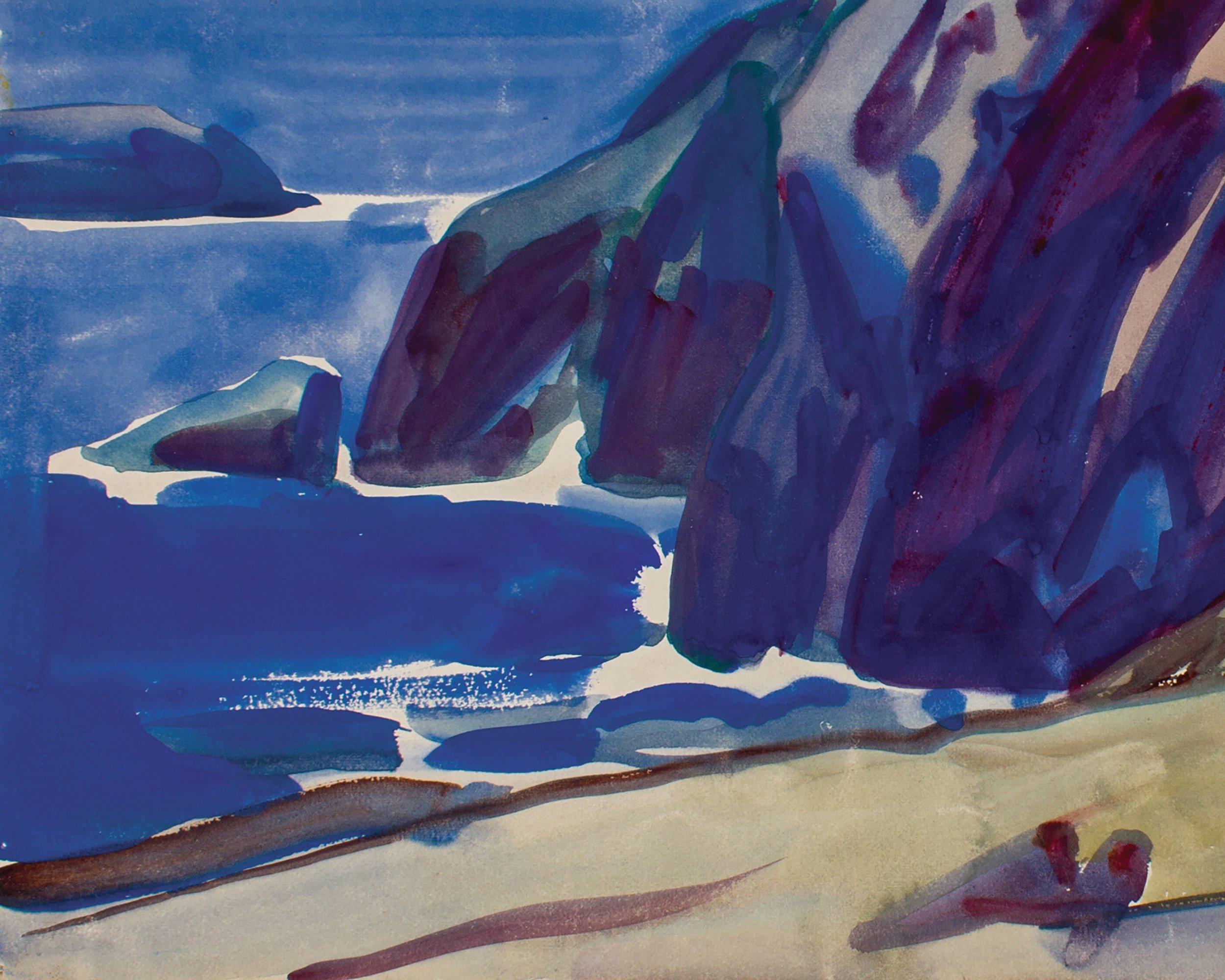 Cliffs at Paramé, France, 20th century seascape & landscape watercolor - Painting by Frank Wilcox