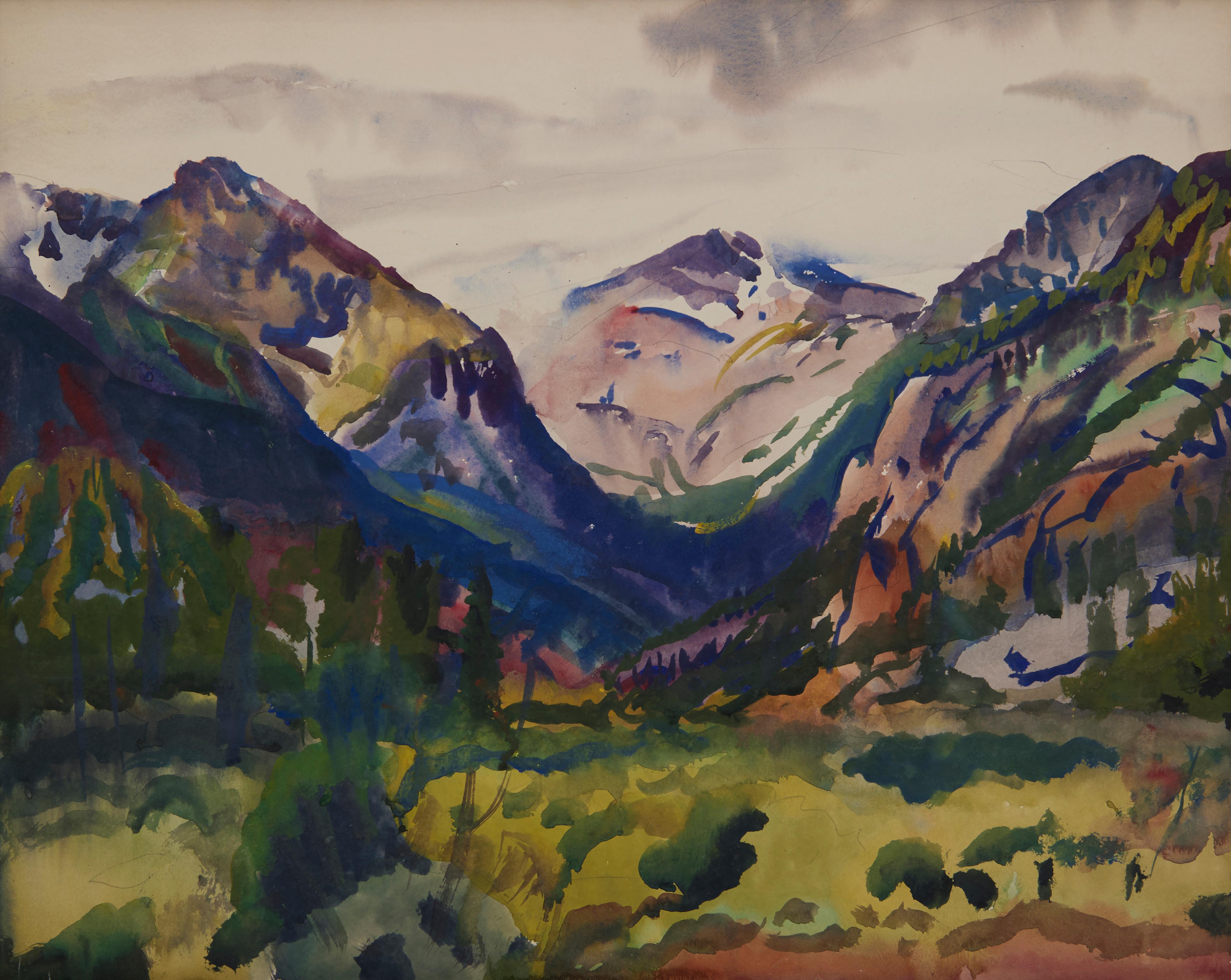 Landscape Art Frank Wilcox - Douche à la tête de la vallée, paysage occidental du Colorado, artiste de l
école de Cleveland