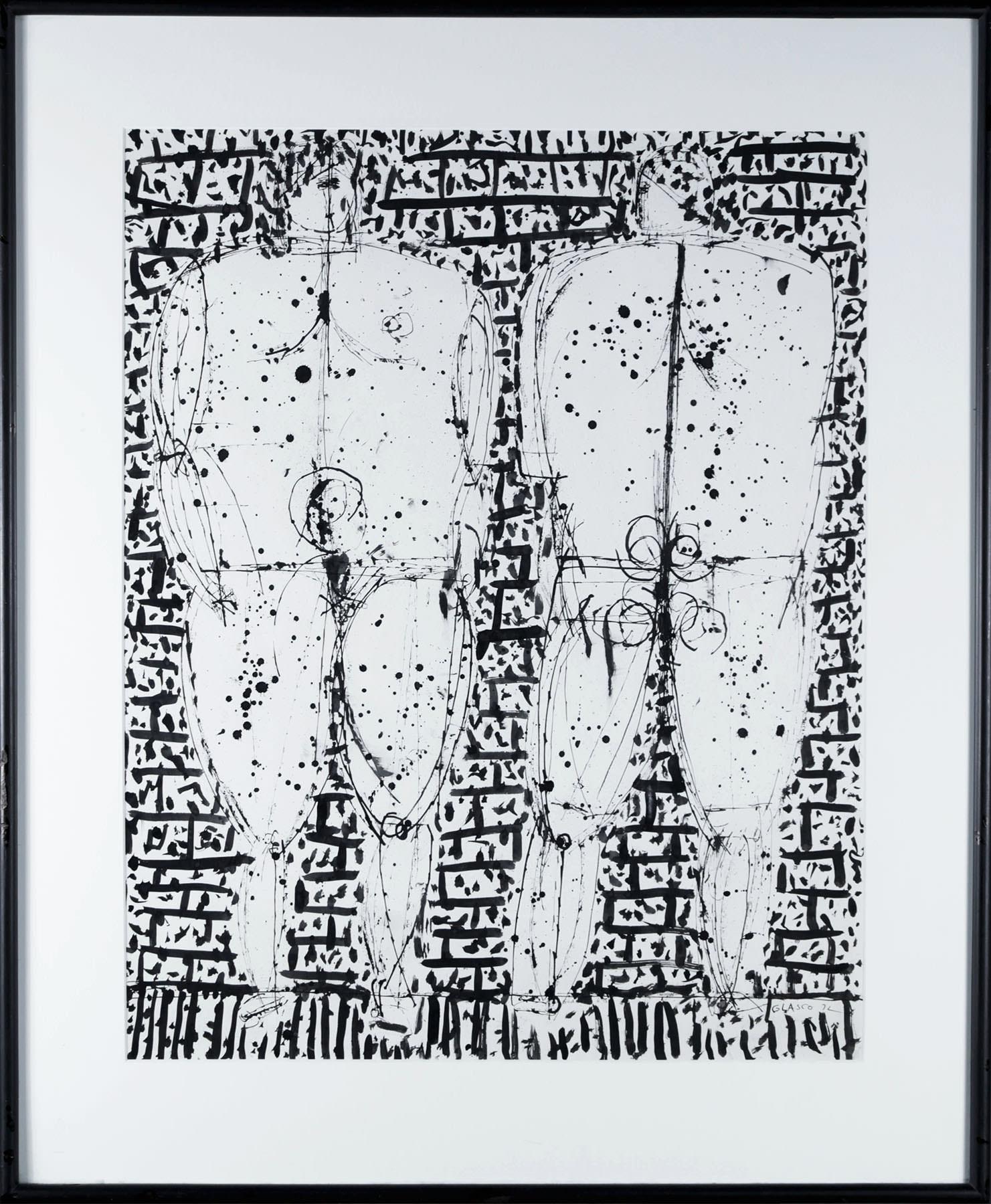 Two Standing Nudes, 20th century figural ink drawing, New York artist  - Art by Joseph Glasco