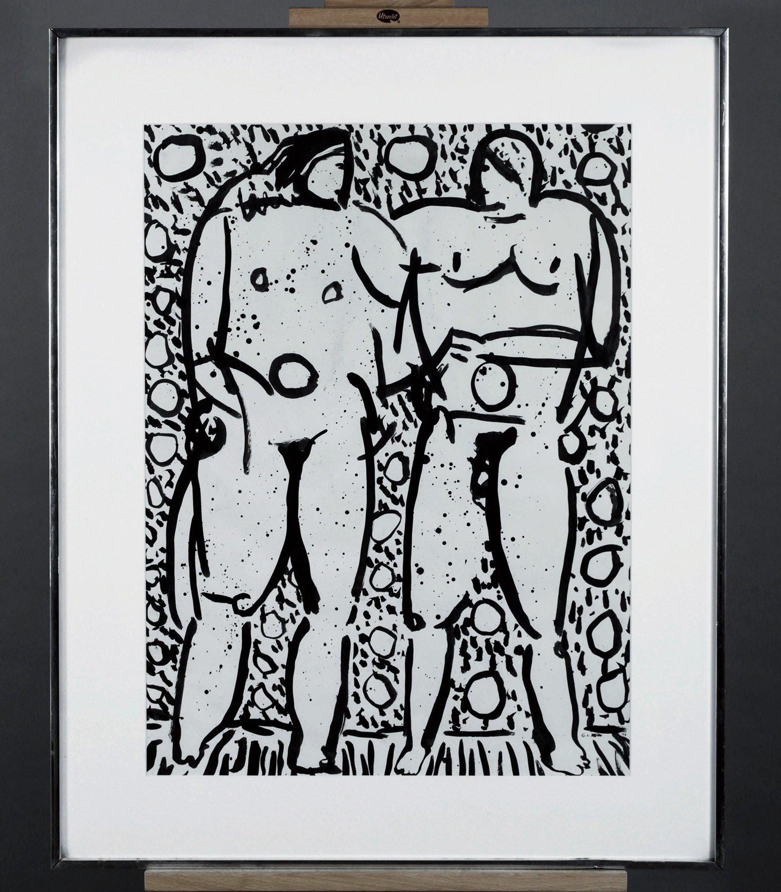 Adam and Eve, 20th century figural nude drawing, New York artist  - Abstract Expressionist Art by Joseph Glasco