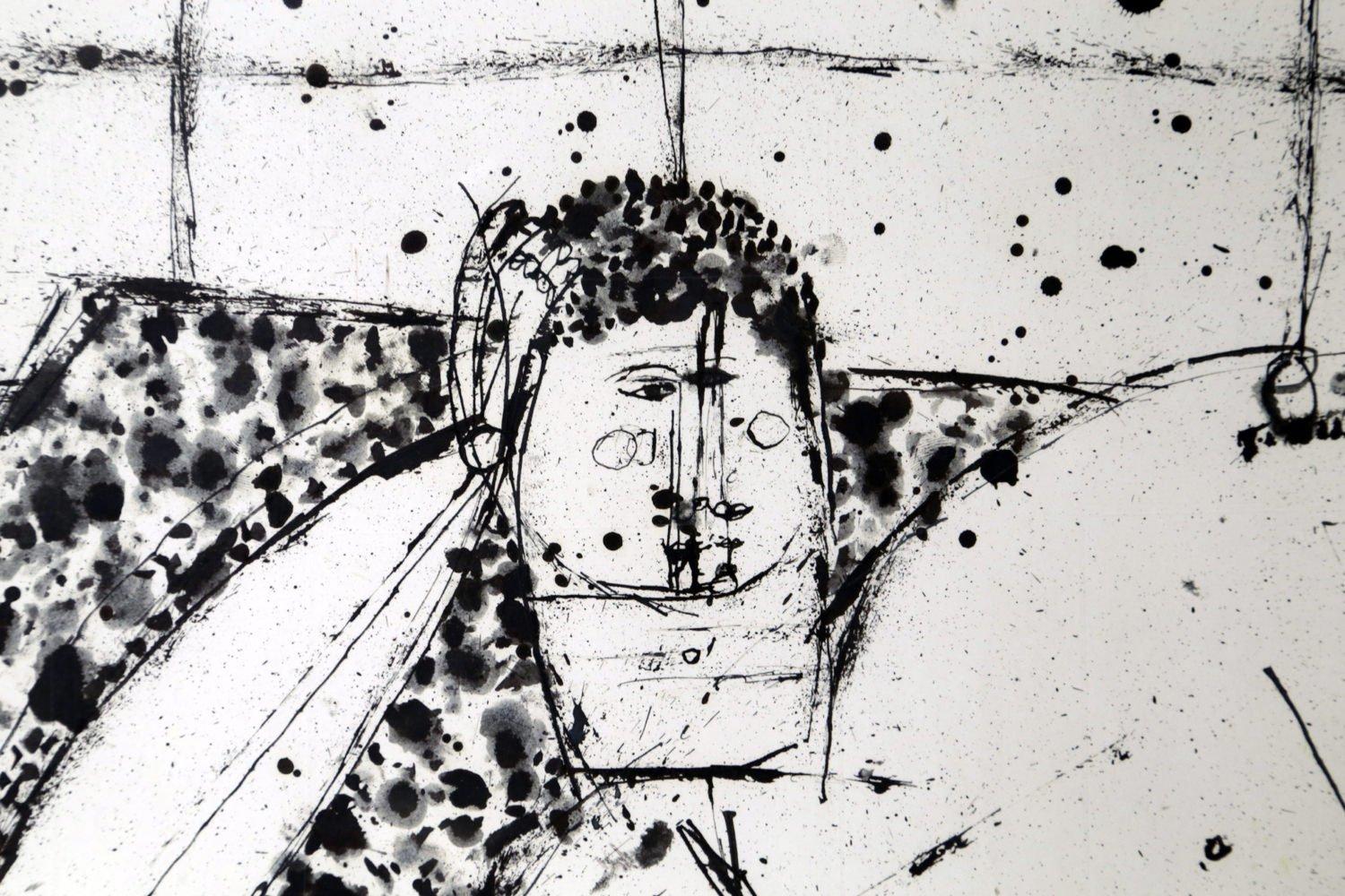 Figure masculine nue couchée, dessin à l'encre figuratif d'un artiste expressionniste new-yorkais - Expressionnisme abstrait Art par Joseph Glasco
