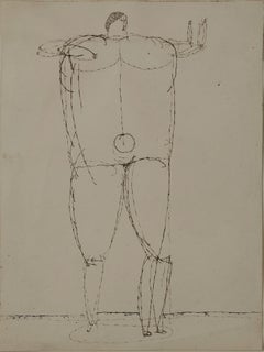 Standing Figure, figural abstract expressionist ink drawing, 20th century