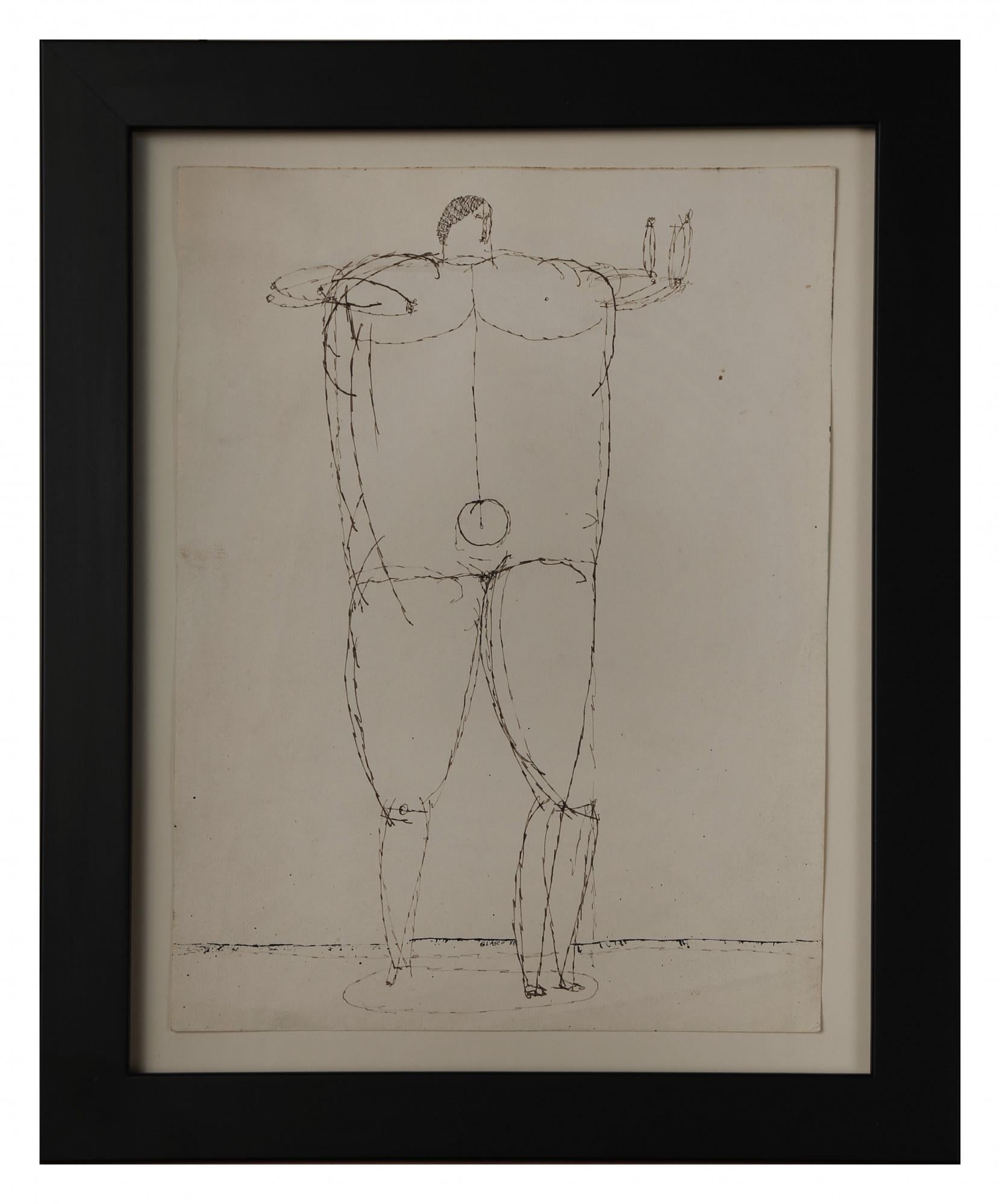 Standing Figure, figural abstract expressionist ink drawing, 20th century - Art by Joseph Glasco