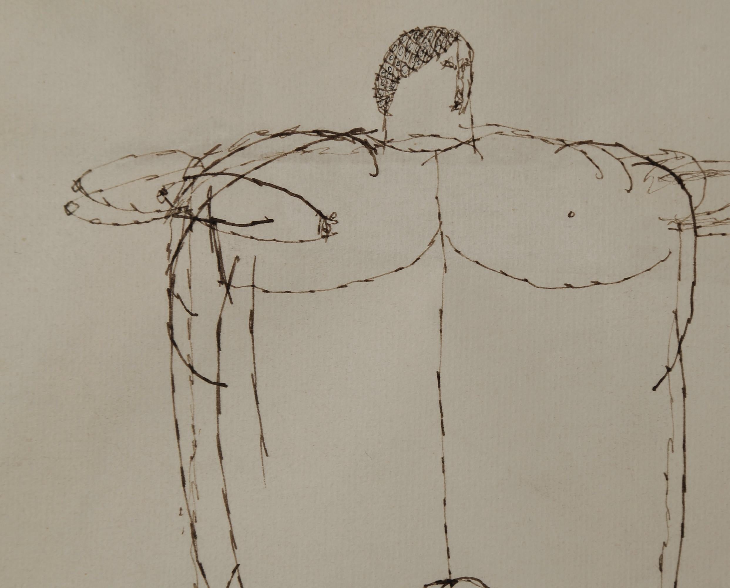 Figur einer stehenden Figur, figurale abstrakte expressionistische Tuschezeichnung, 20. Jahrhundert (Braun), Figurative Art, von Joseph Glasco