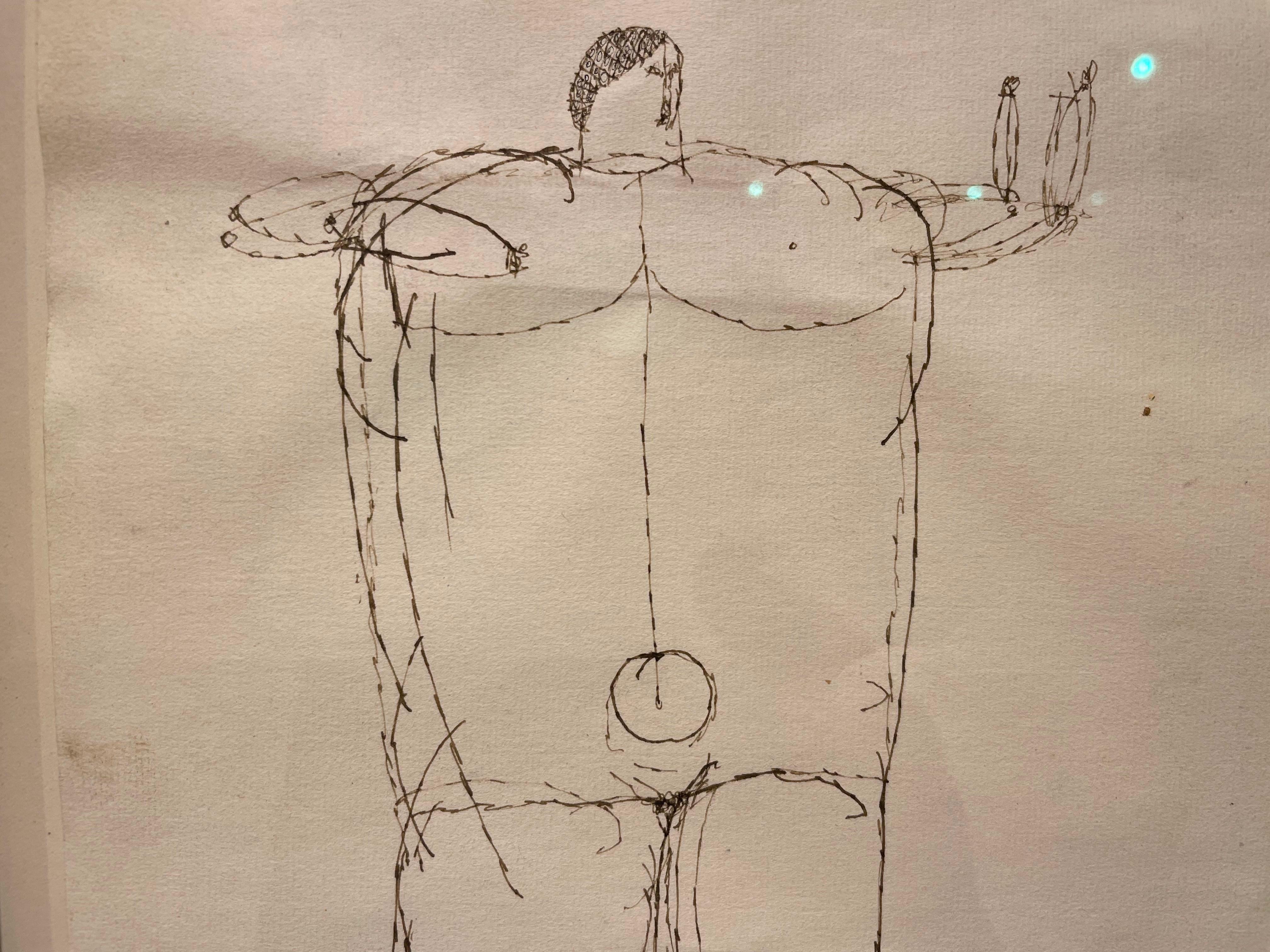Standing Figure, figural abstract expressionist ink drawing, 20th century - Abstract Expressionist Art by Joseph Glasco