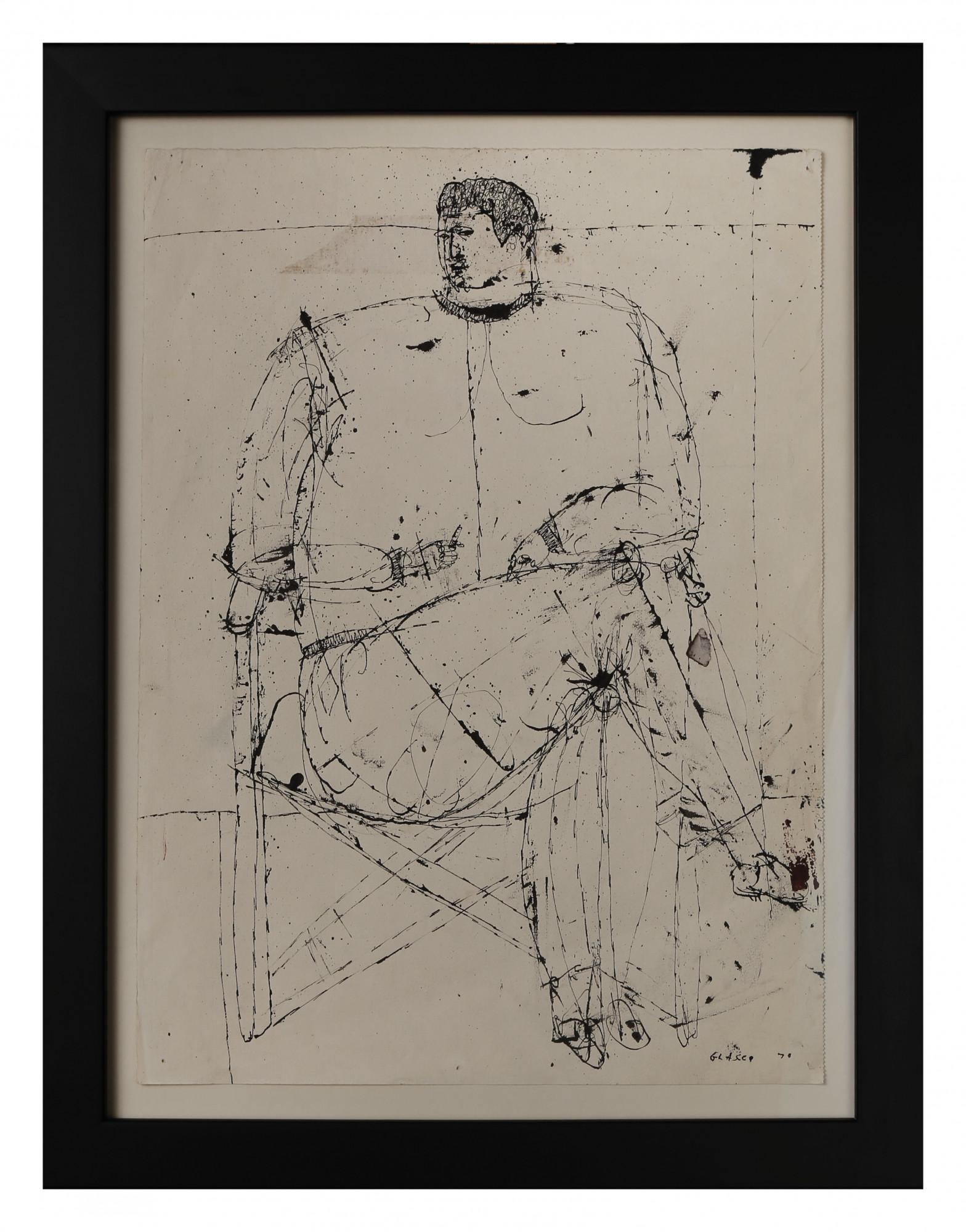 Seated Figure, 20th century figural abstract expressionist ink drawing - Art by Joseph Glasco
