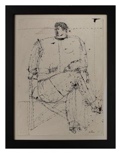 Figure assise, 20e siècle dessin à l'encre abstrait expressionniste figuratif
