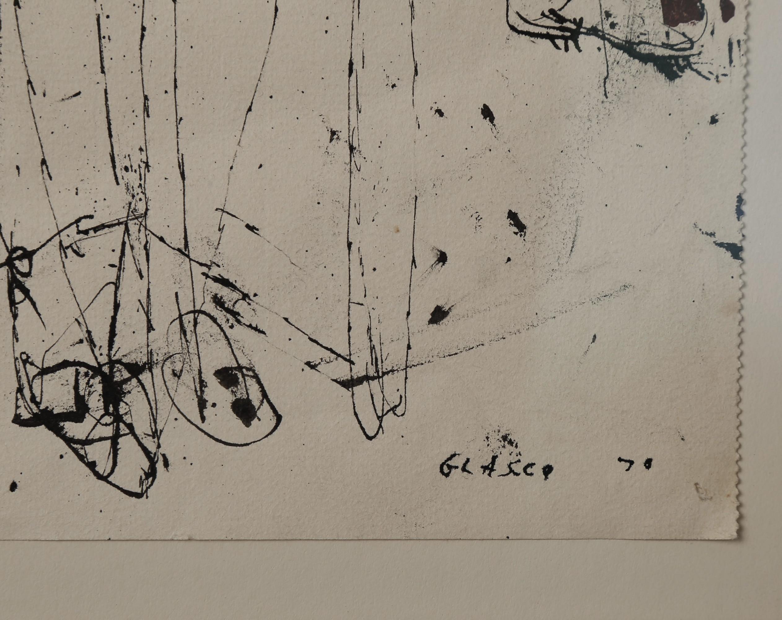 Figura sentada, dibujo figurativo expresionista abstracto a tinta del siglo XX - Abstract Drawing Marrón de Joseph Glasco