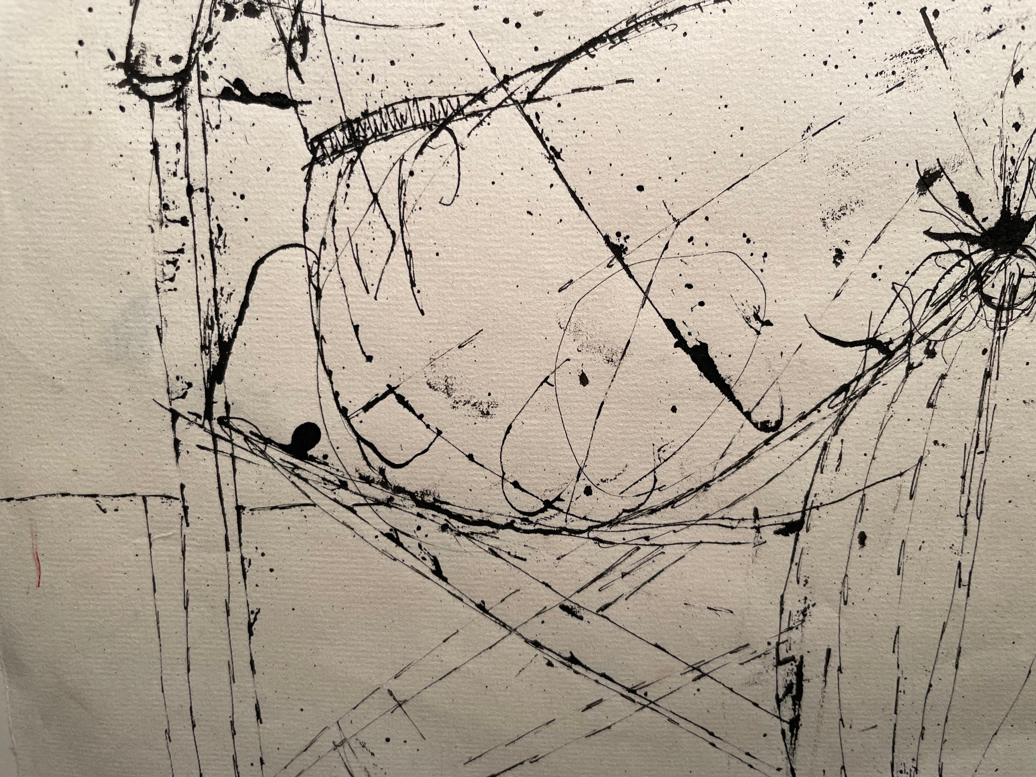 Figura sentada, dibujo figurativo expresionista abstracto a tinta del siglo XX en venta 2