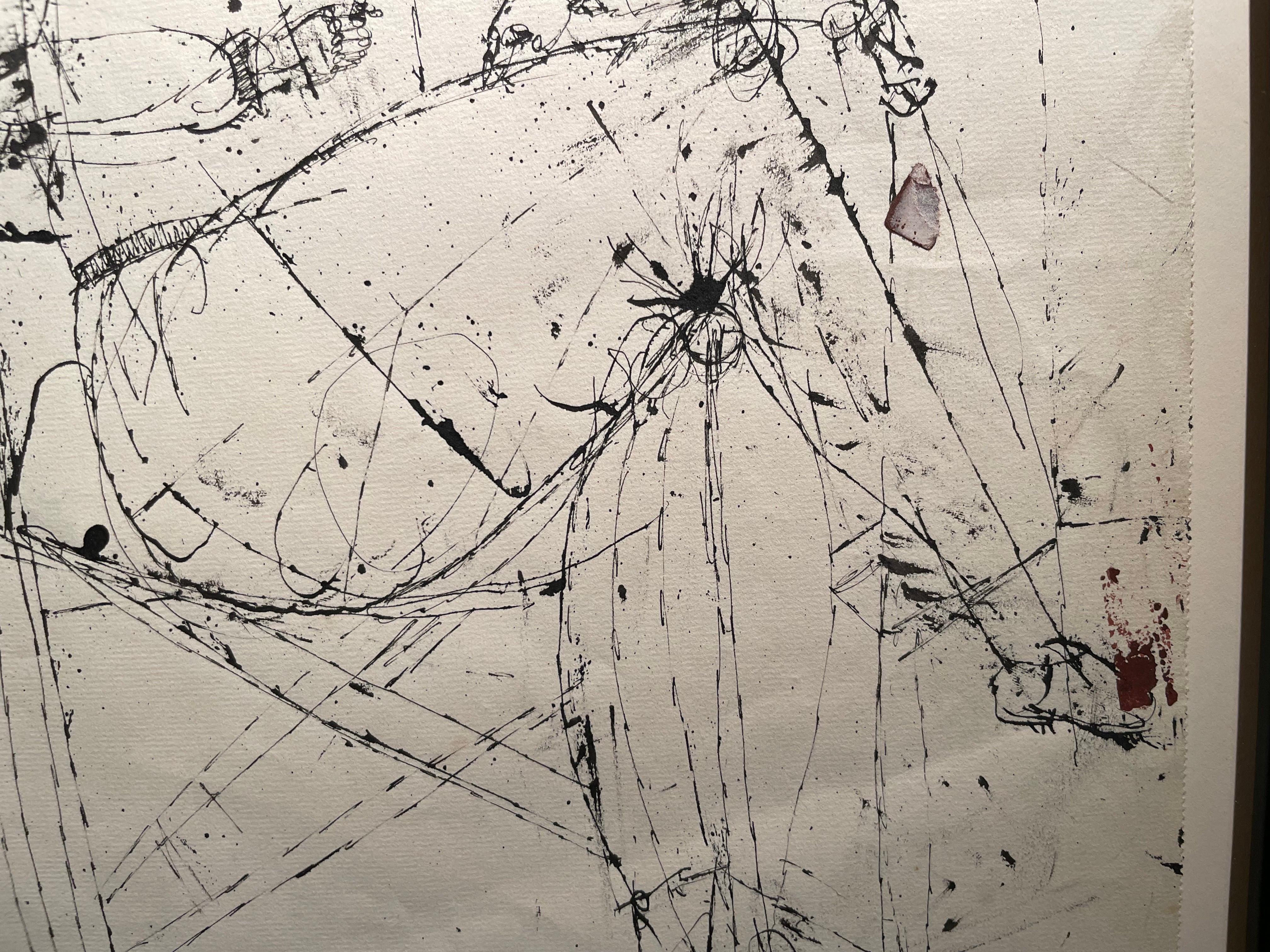 Figura sentada, dibujo figurativo expresionista abstracto a tinta del siglo XX en venta 1