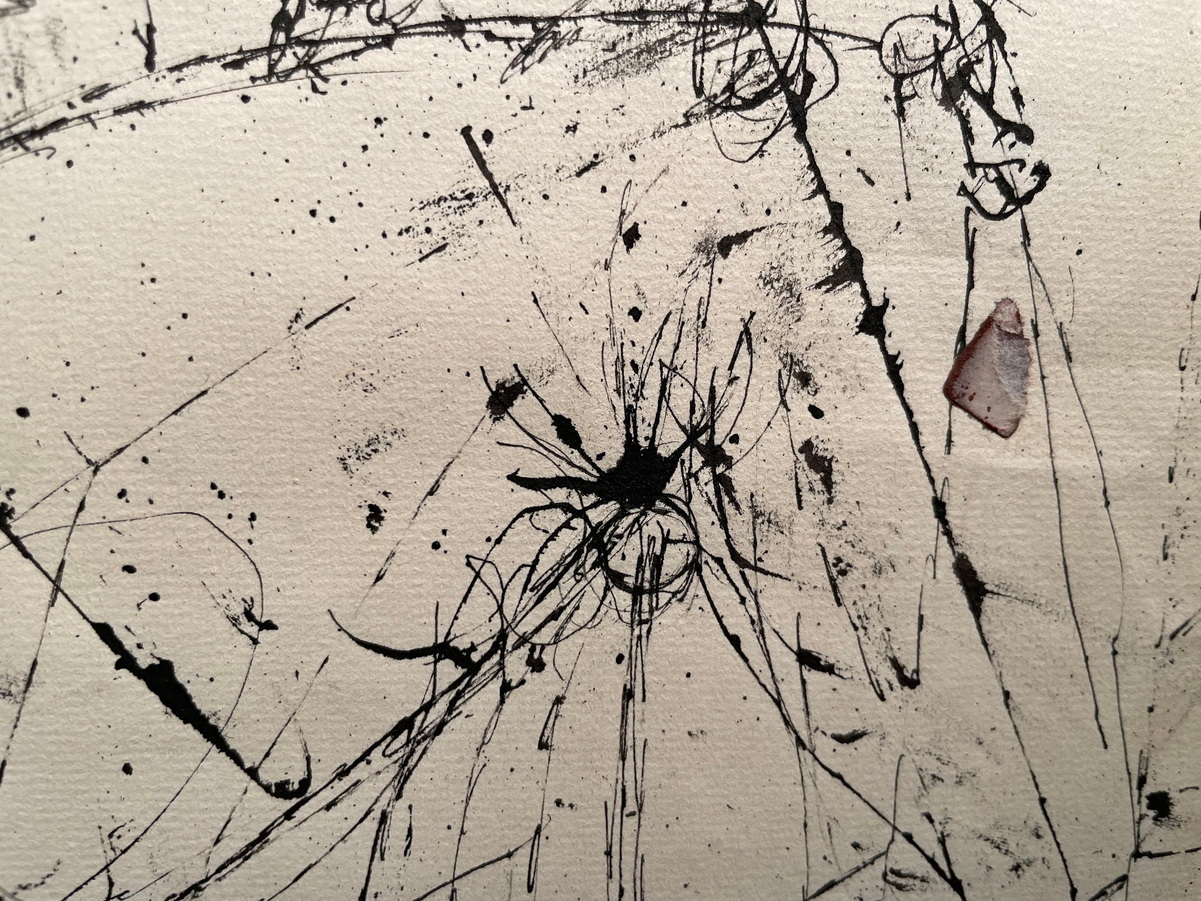 Figura sentada, dibujo figurativo expresionista abstracto a tinta del siglo XX en venta 6