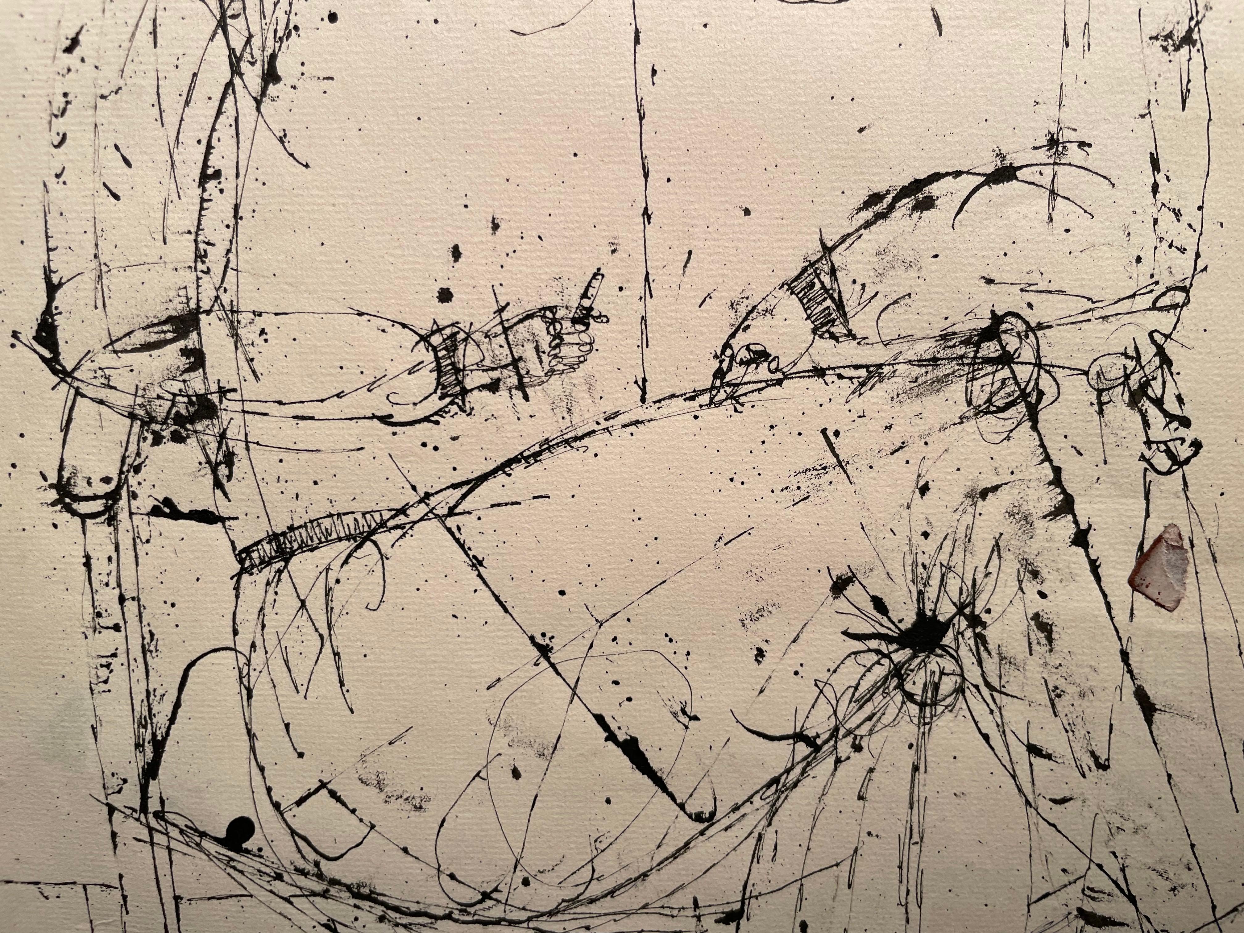 Figura sentada, dibujo figurativo expresionista abstracto a tinta del siglo XX en venta 7