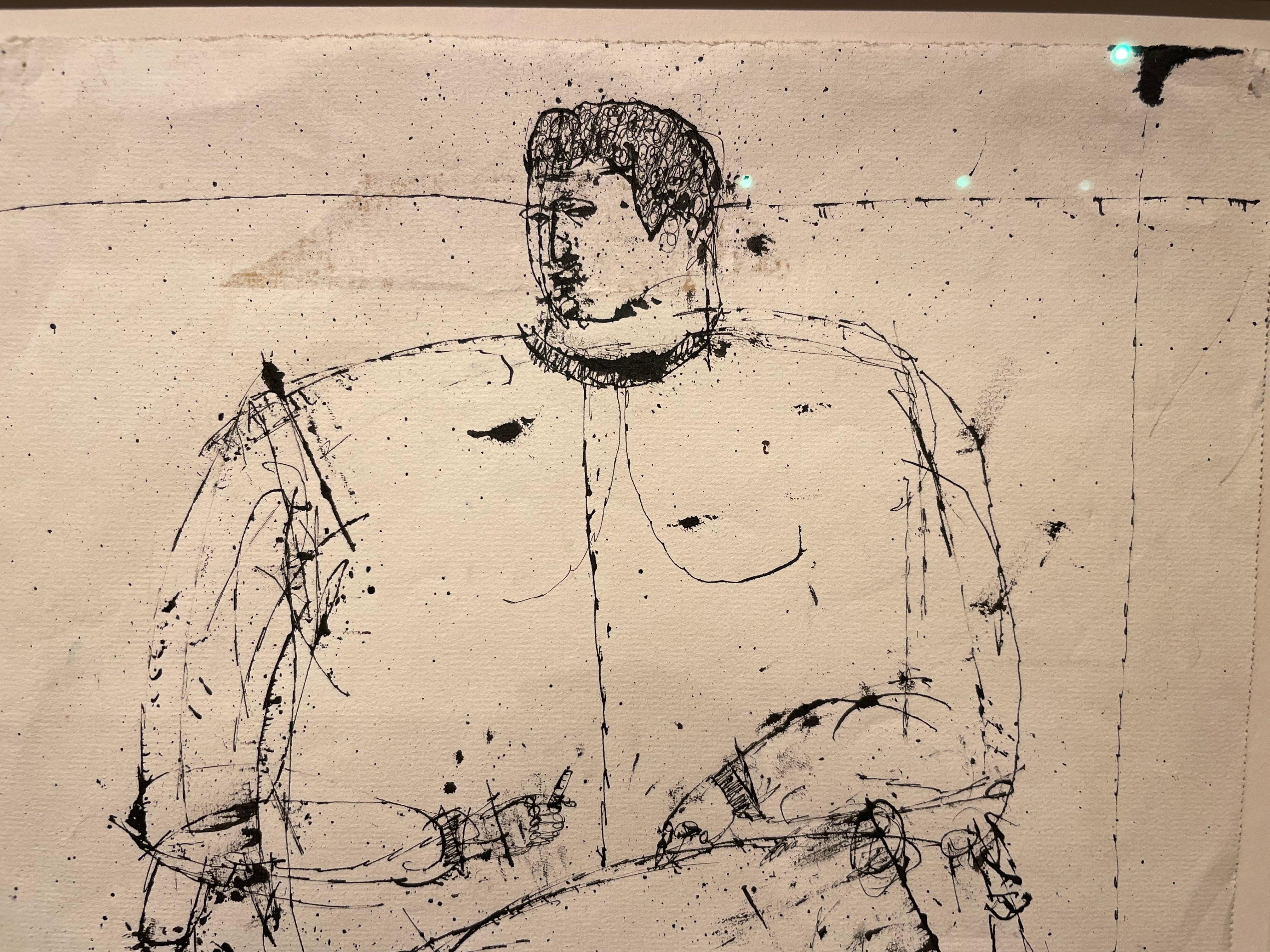 Figure assise, dessin à l'encre expressionniste abstraite figurative du XXe siècle en vente 10