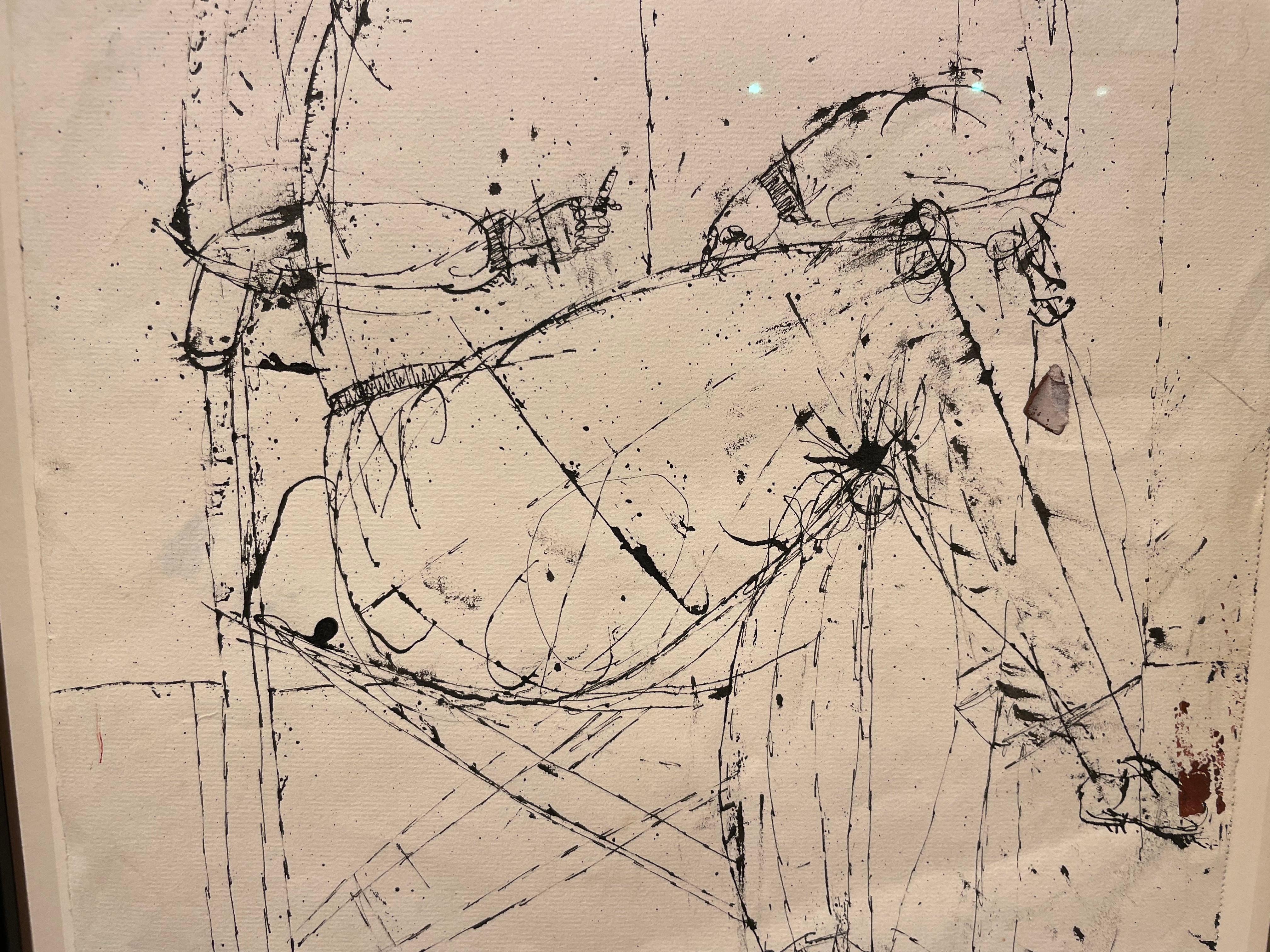 Figure assise, dessin à l'encre expressionniste abstraite figurative du XXe siècle en vente 11