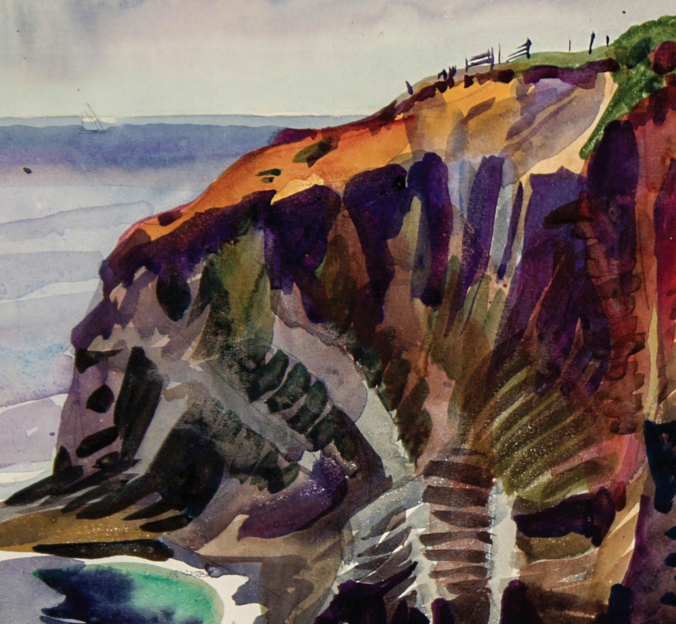 Cliffs near Paramé, France, vibrant seascape & landscape watercolor - Art by Frank Wilcox