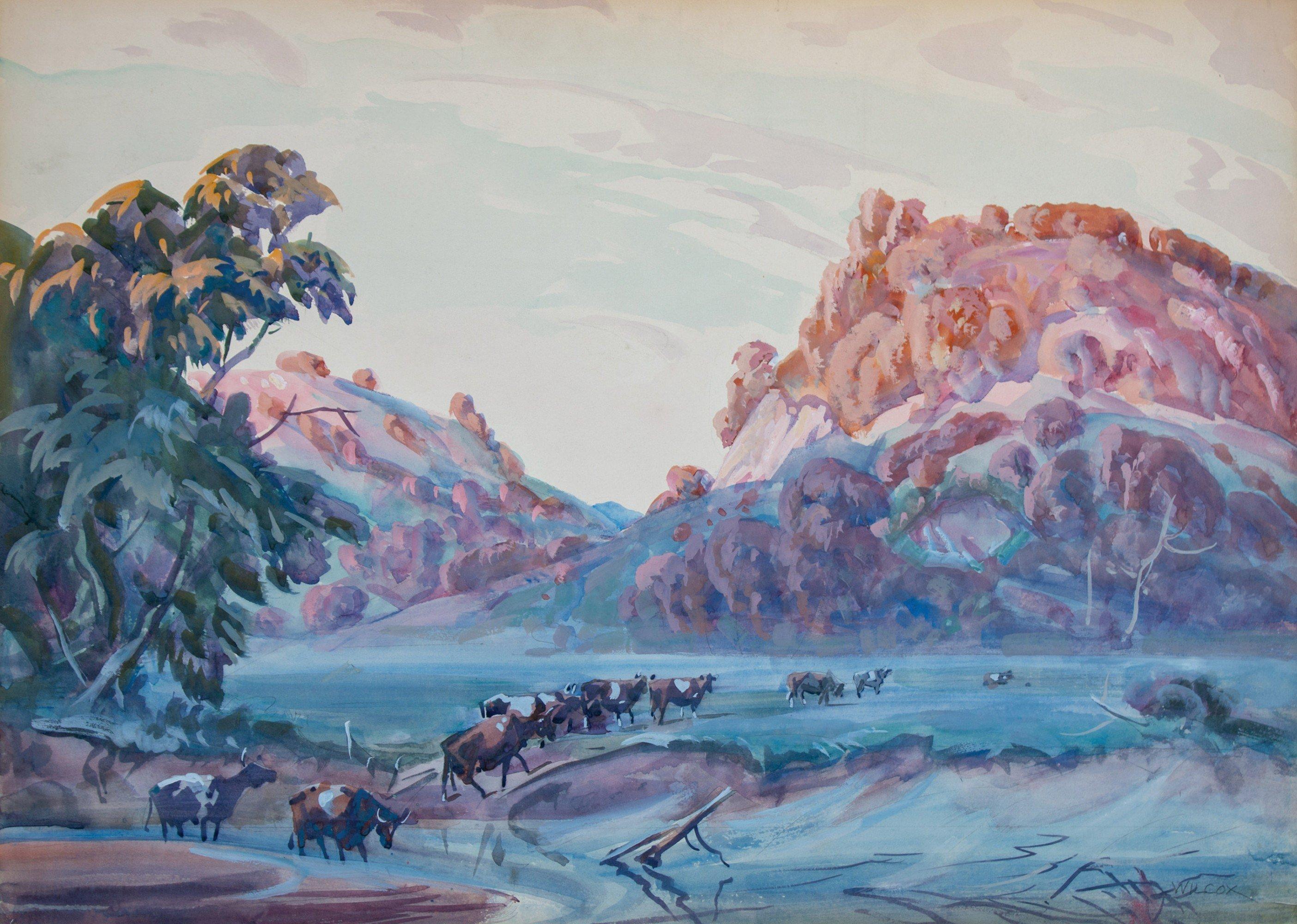 Aquarelle moderne américaine du 20e siècle Frosty Dawn, nord de l'État de New York - Painting de Frank Wilcox