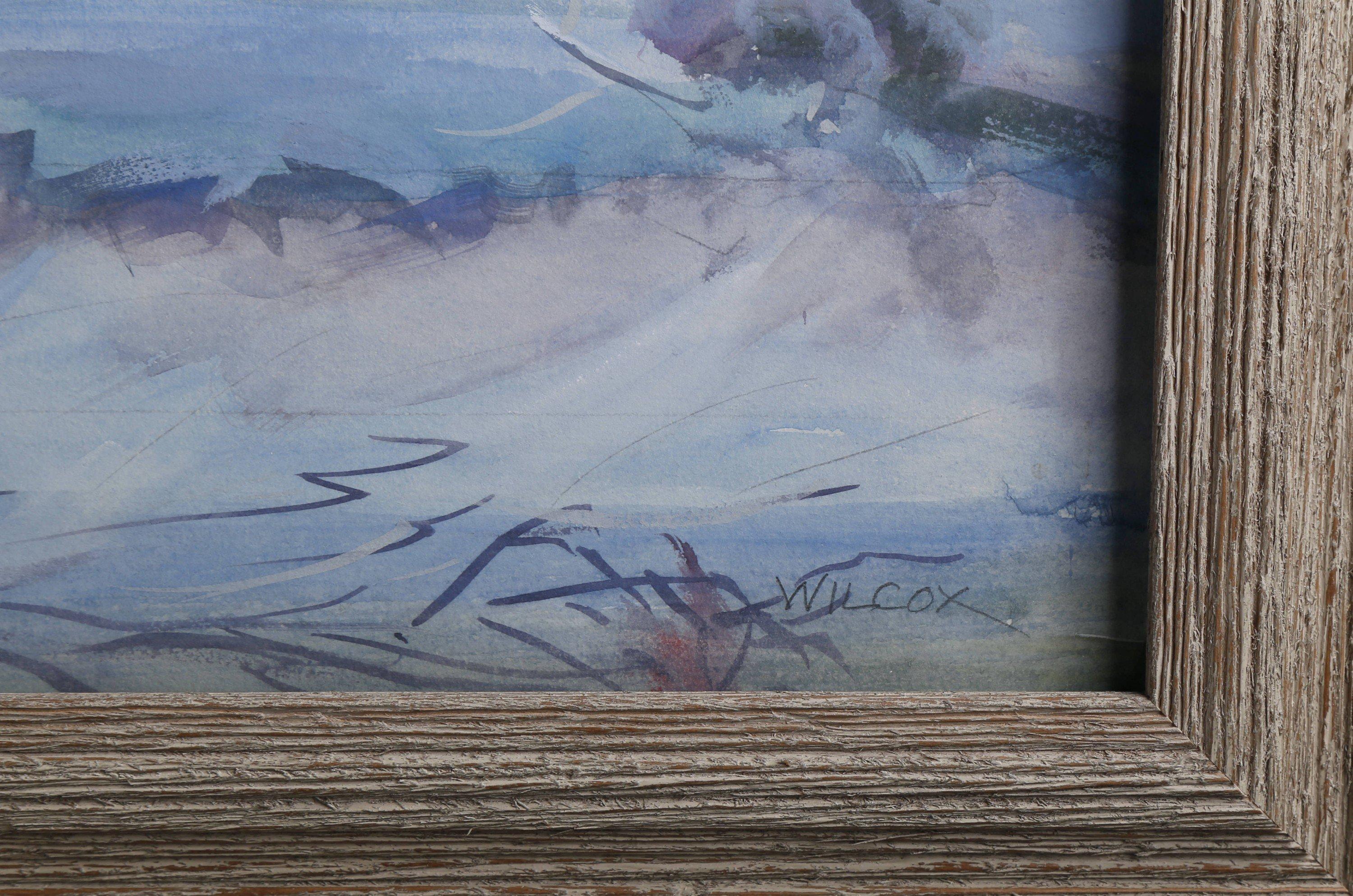 Frosty Dawn, Upstate New York, amerikanisches modernes Aquarell des 20. Jahrhunderts (Grau), Landscape Painting, von Frank Wilcox