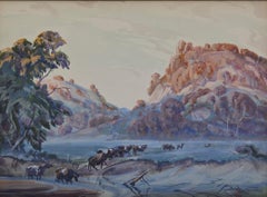 Aquarelle moderne américaine du 20e siècle Frosty Dawn, nord de l'État de New York