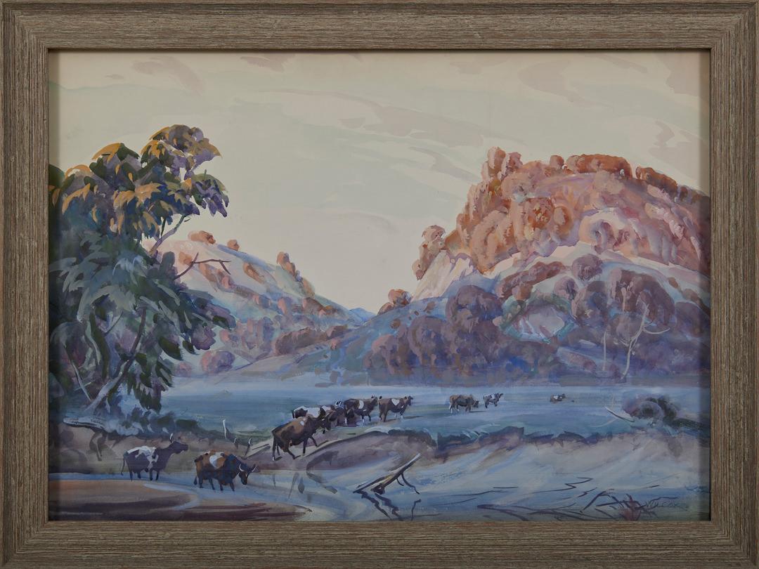 Frosty Dawn, Upstate New York, 20th century American modern watercolor - Art by Frank Wilcox