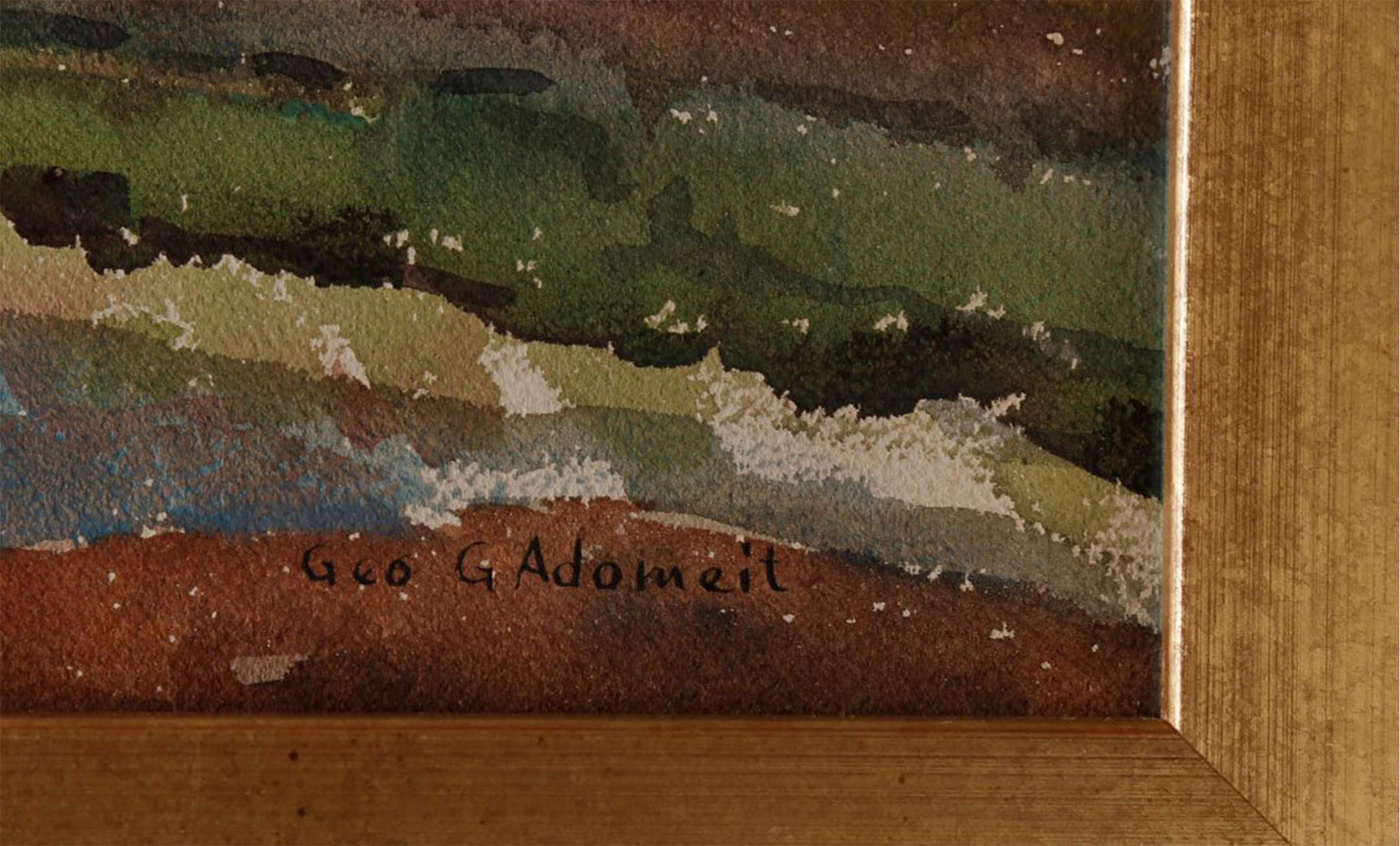 Bauernhaus, farbenfrohes Aquarell einer amerikanischen Szene des 20. Jahrhunderts (Amerikanischer Realismus), Art, von George G. Adomeit