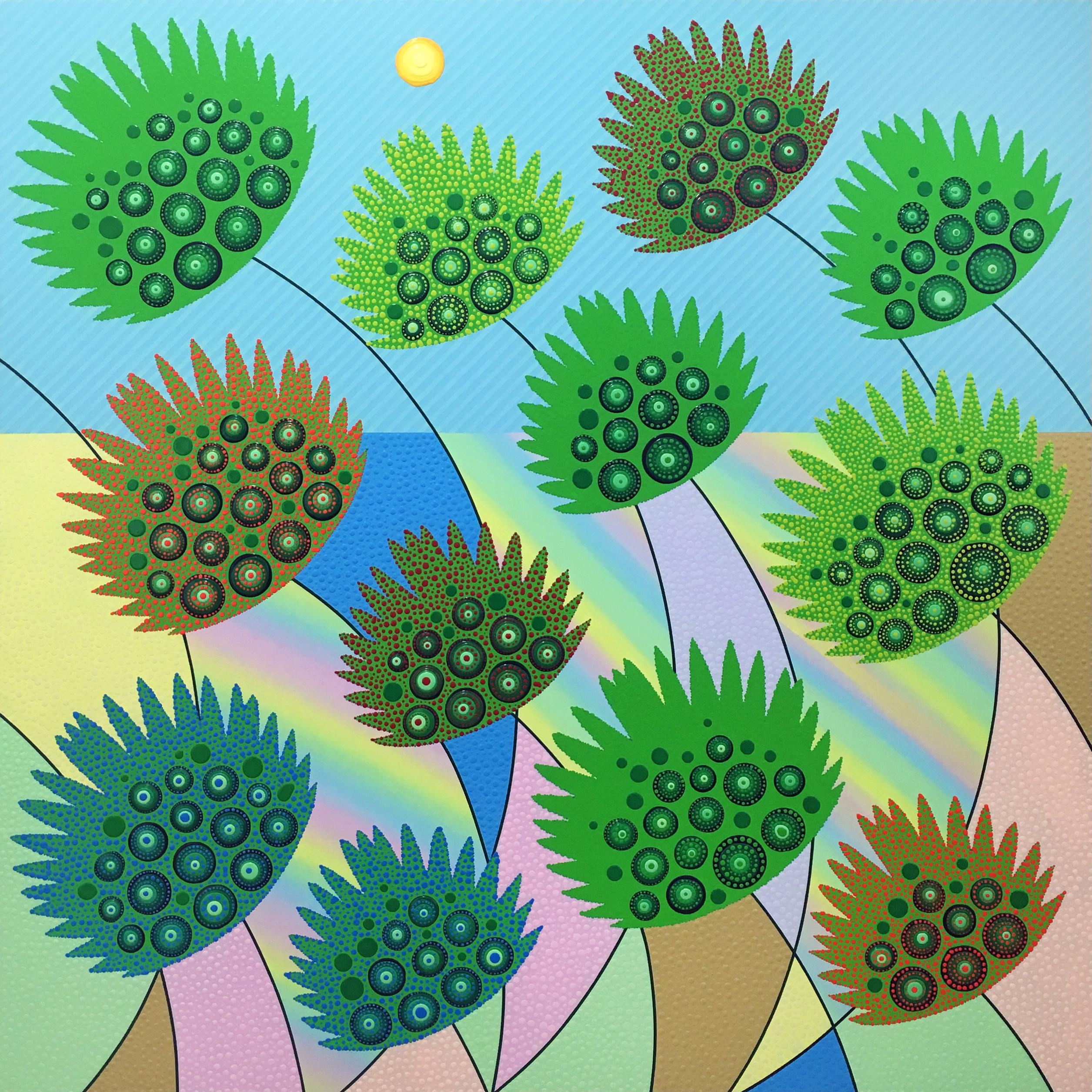 Eric Hibit Figurative Art - Dewdrops on Palms