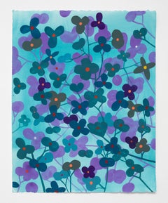 Flower Series: Purple and Green on Light Turquoise