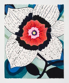 Flower Series: Single White and Black with Red Center