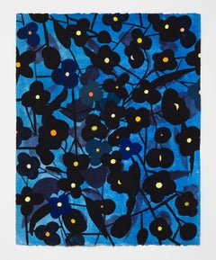 Flower Series: Black with Yellow on Bright Blue