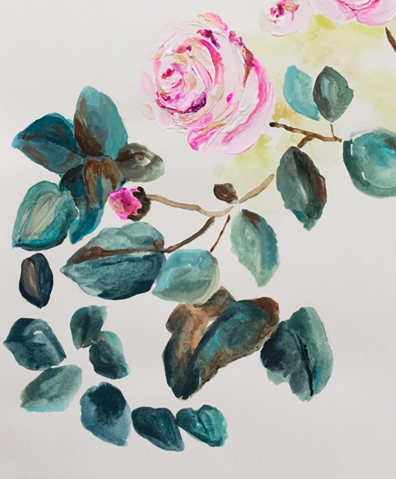 Wild Roses 2 - Gray Figurative Art by Elisa Johns