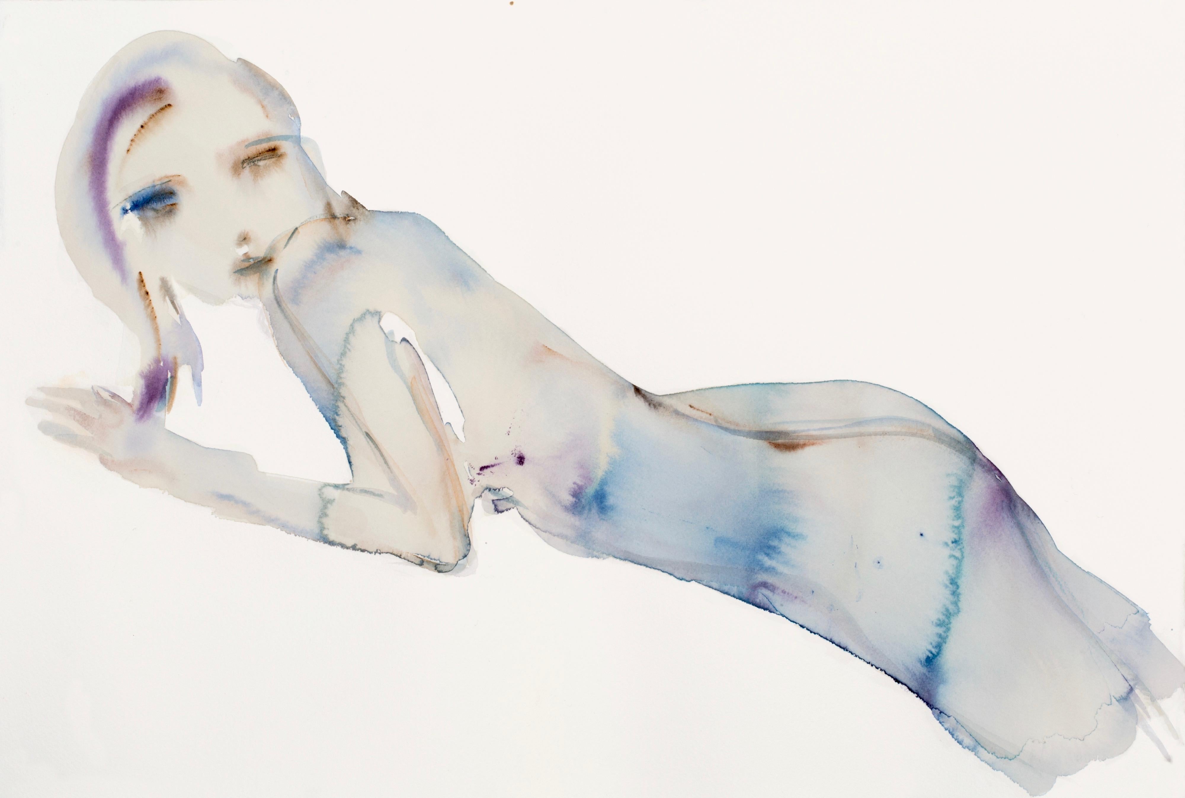 Kim McCarty Figurative Art - Blue Reclining - Small