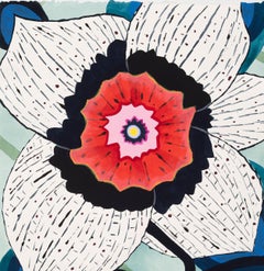 Flower Series: Single White and Black with Red Center
