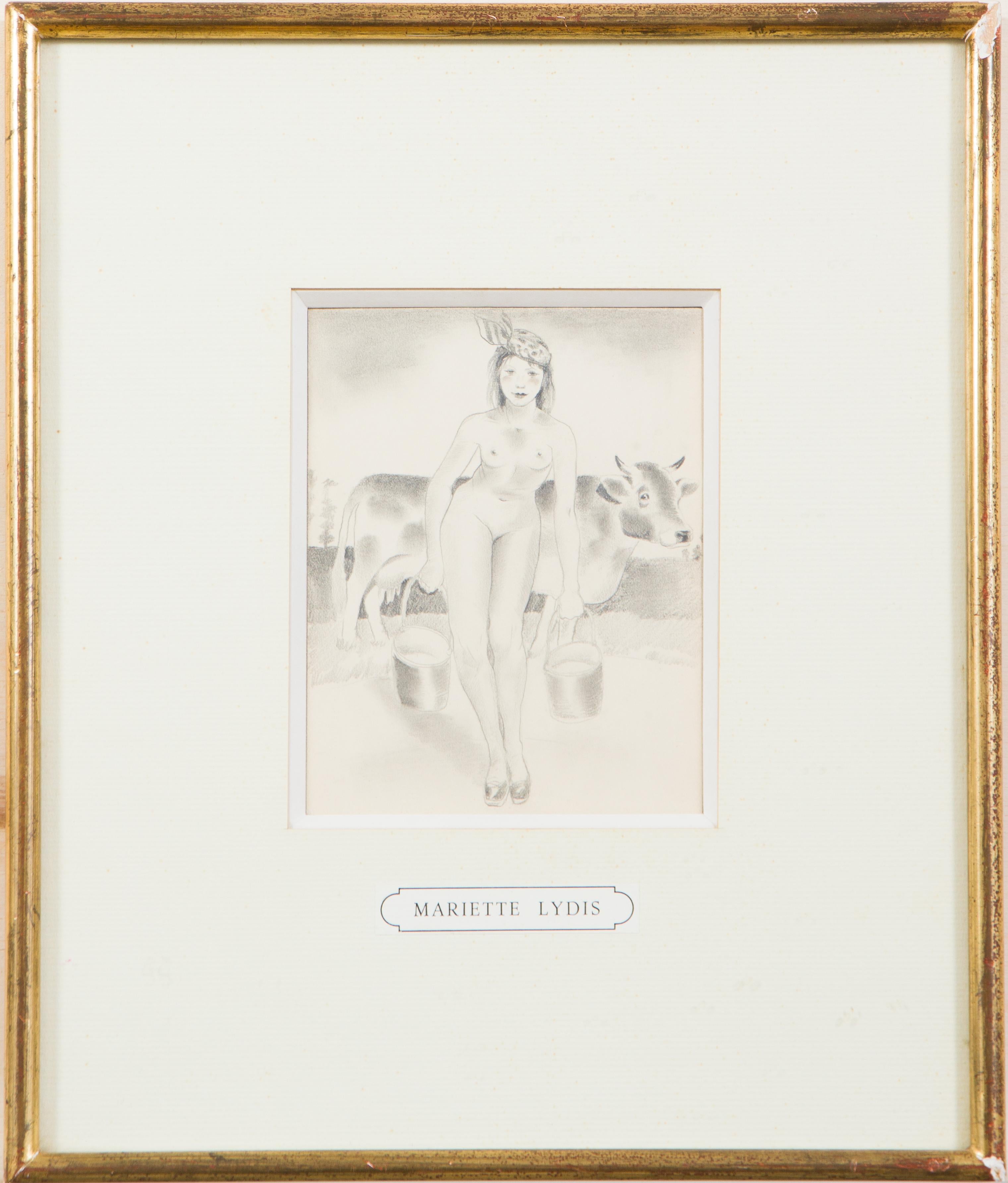 Milchmädchen mit Kuh / Milkmaid with cow (Moderne), Art, von Mariette Lydis