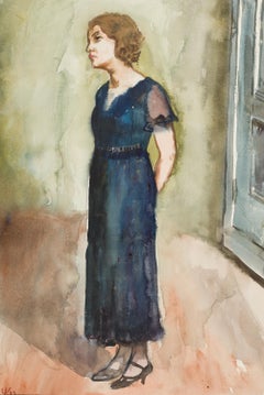 Frau mit blauem Kleid