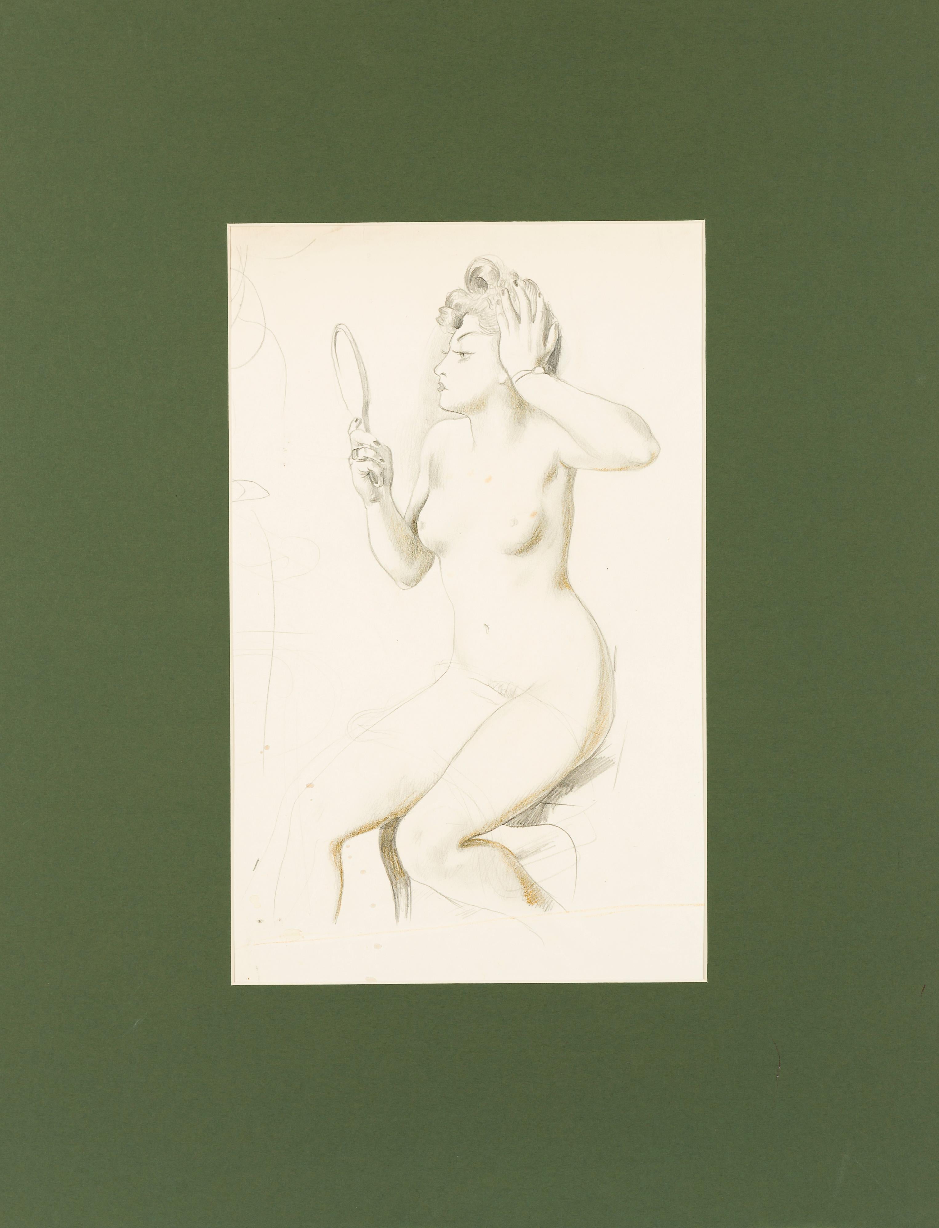 Akt mit Handspiegel - Modern Art by August Wilhelm Dressler