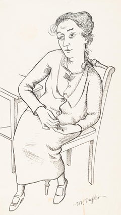 Vintage Frau bei Tisch sitzend
