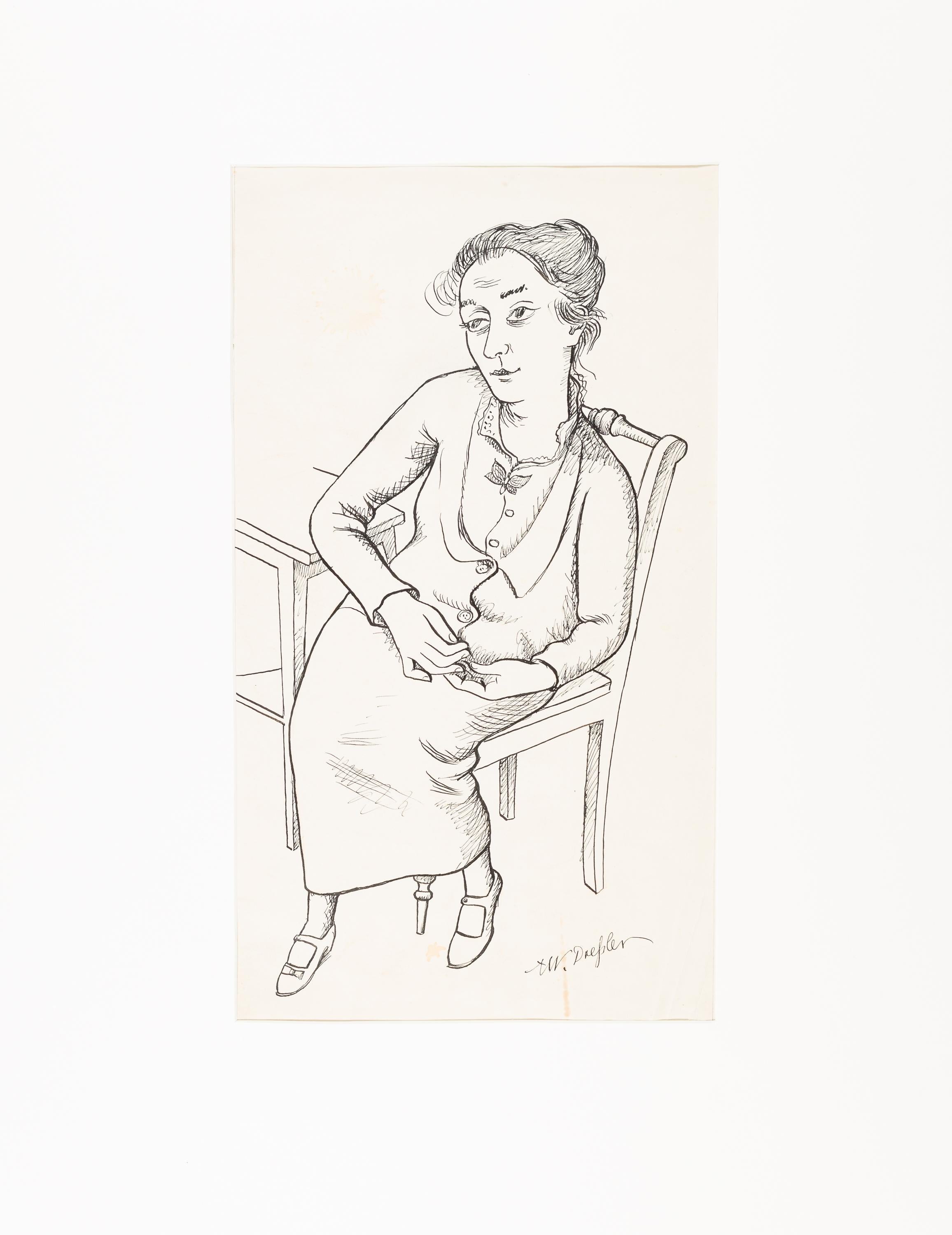Frau bei Tisch sitzend - Moderne Art par August Wilhelm Dressler