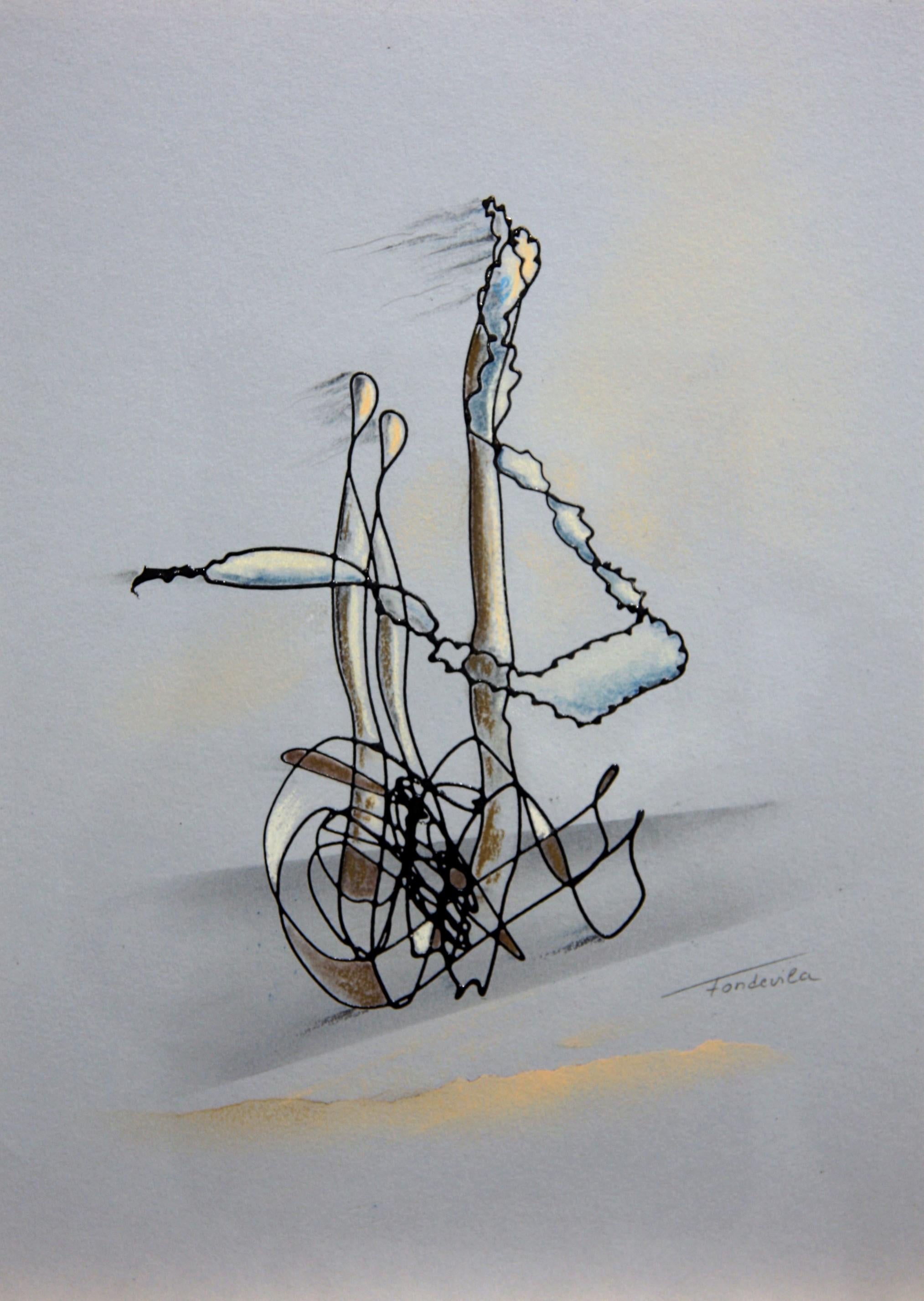 José Antonio Fondevila Abstract Drawing - Tres en un patinete