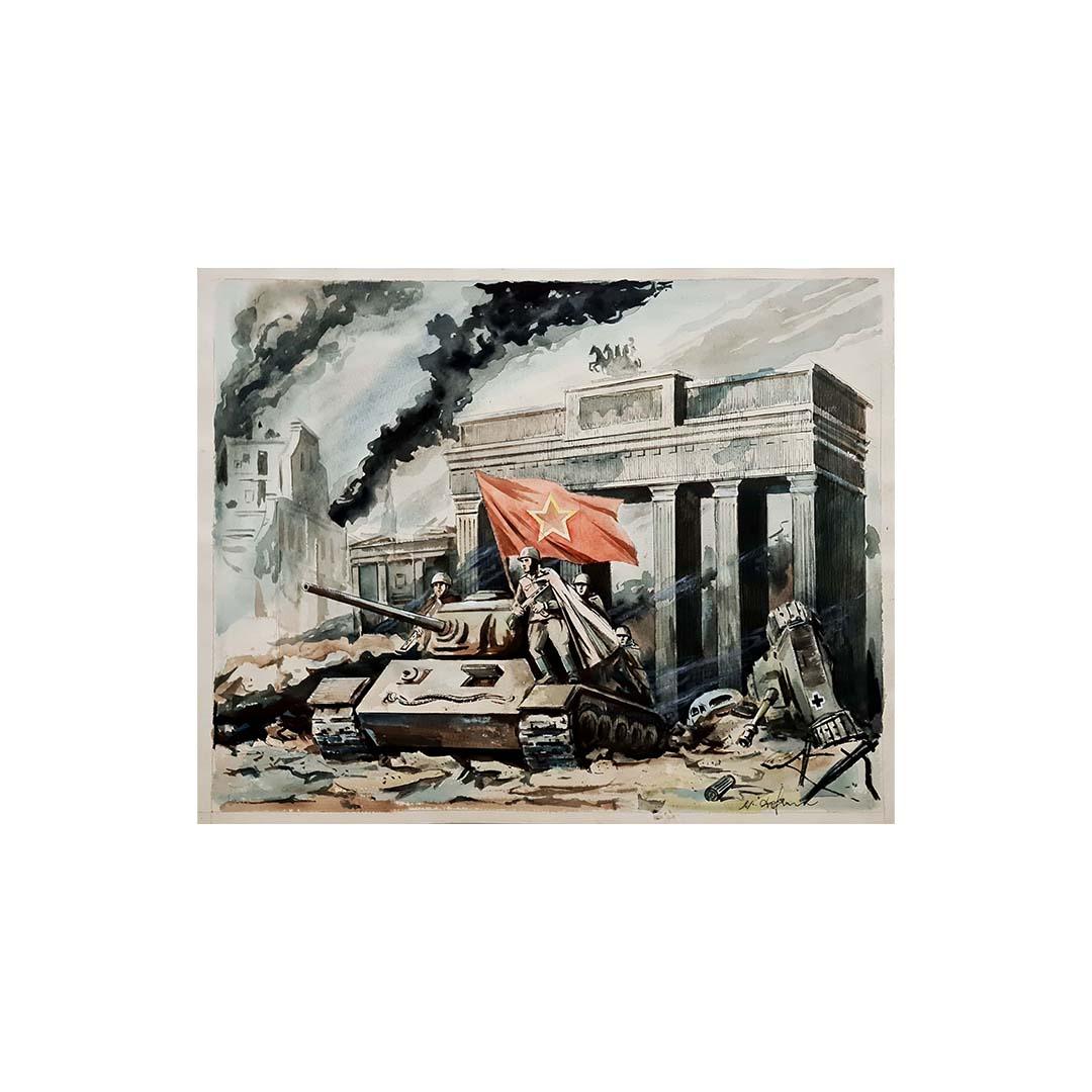 Watercolor ink and Lavis for the Battle of Berlin CCCP - USSR - World War II - Art by Unknown