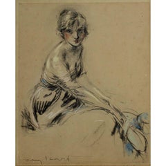 Pastello del 1920 circa "Elegante au chapeau bleu" di Louis Icart - Eleganza parigina