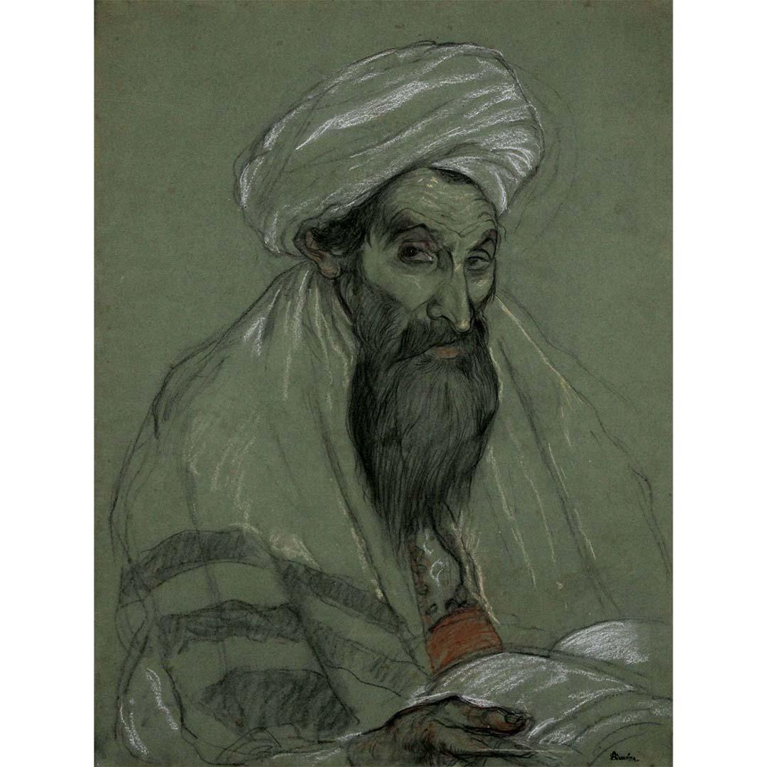 The original drawing "Vieux sage" by André Suréda, created circa 1915, is a captivating piece that embodies depth and wisdom through the portrait of an elderly man. Utilizing a mixed technique of charcoal and white chalk on tinted paper, Suréda