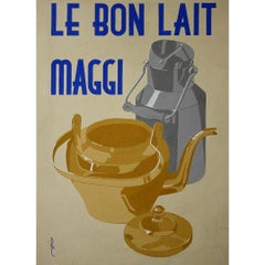 Guazzo pubblicitario del 1930 circa per "Le Bon Lait Maggi", firmato da A.I.C.